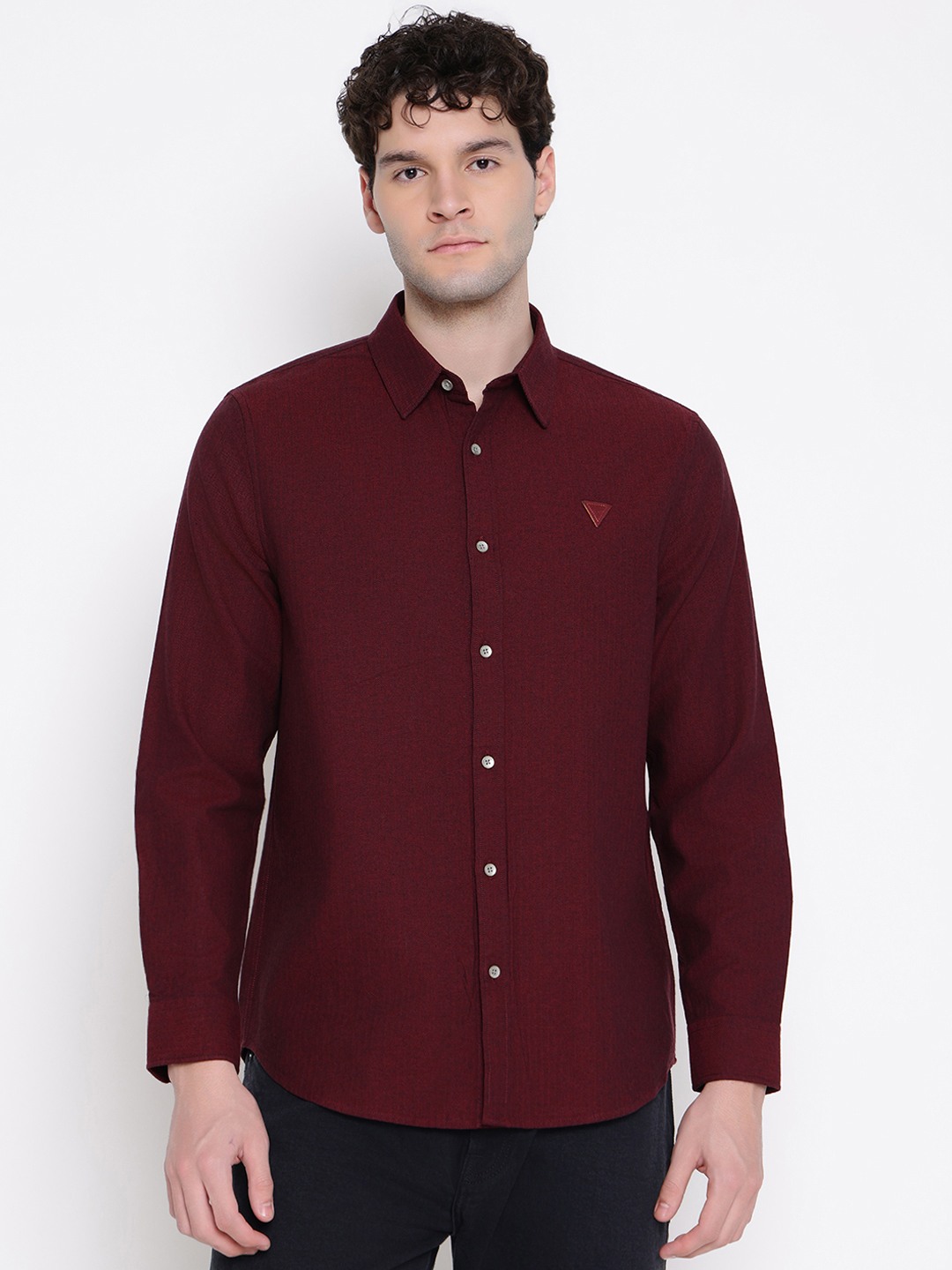 Guess Men Solid Spread Collar Long Sleeves Shirt