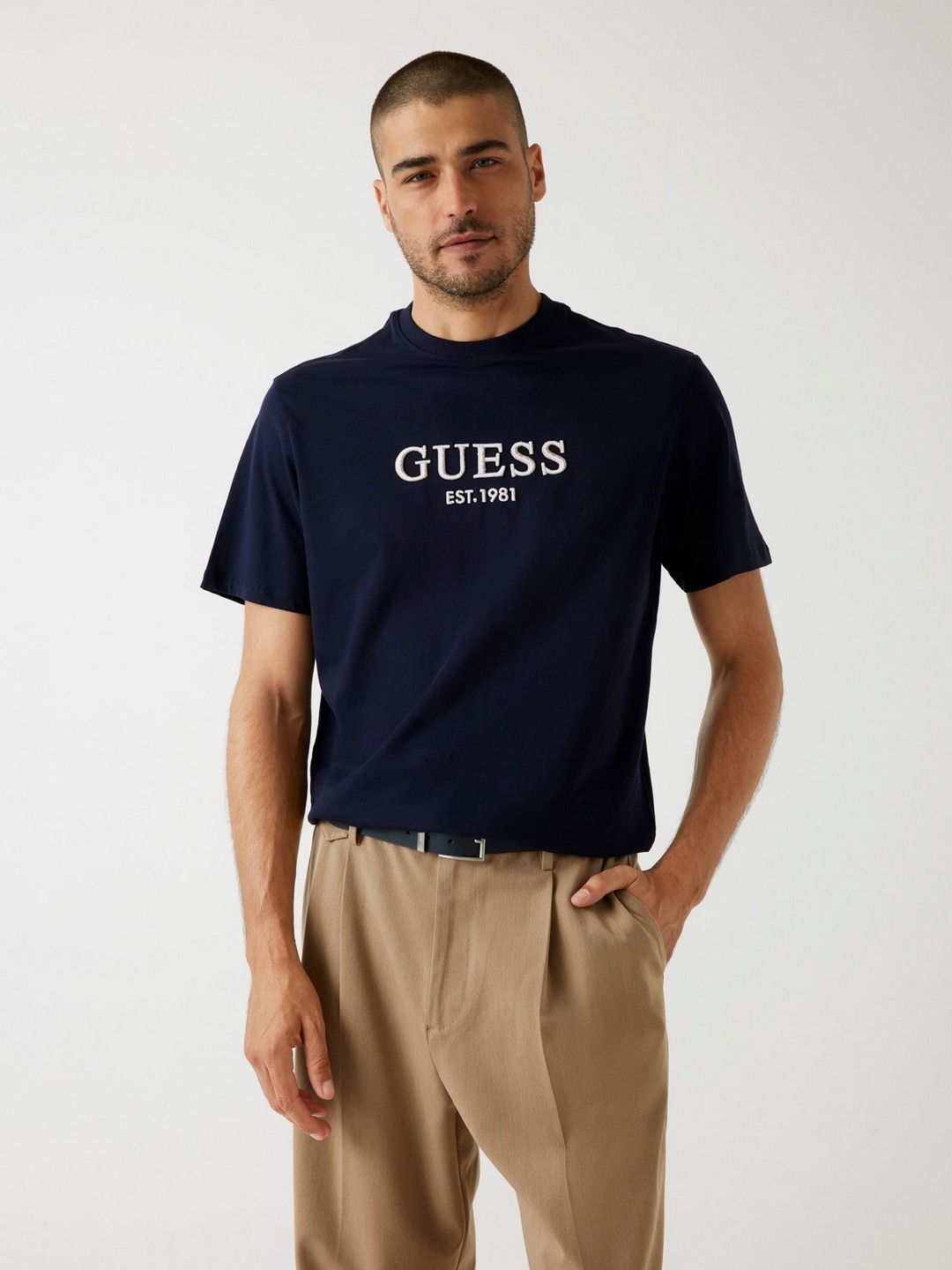 Guess Men Brand Logo Round Neck Short Sleeves T-shirt