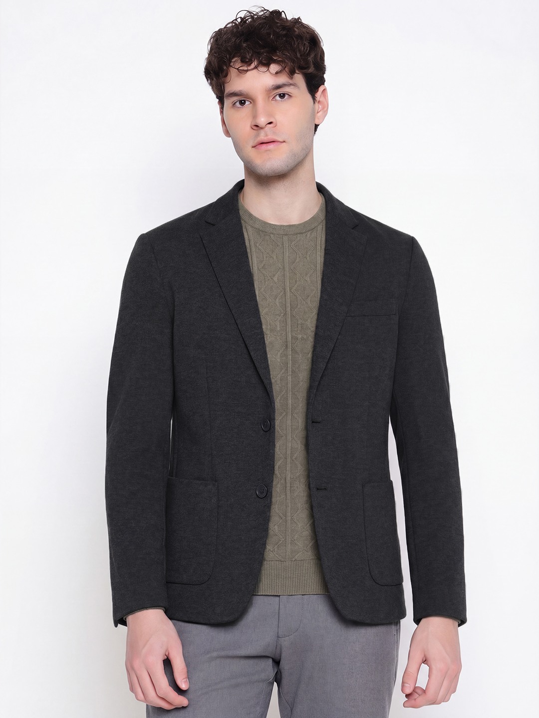 Guess Men Solid Notch Lapel Collar Long Sleeves Single Breasted Blazer
