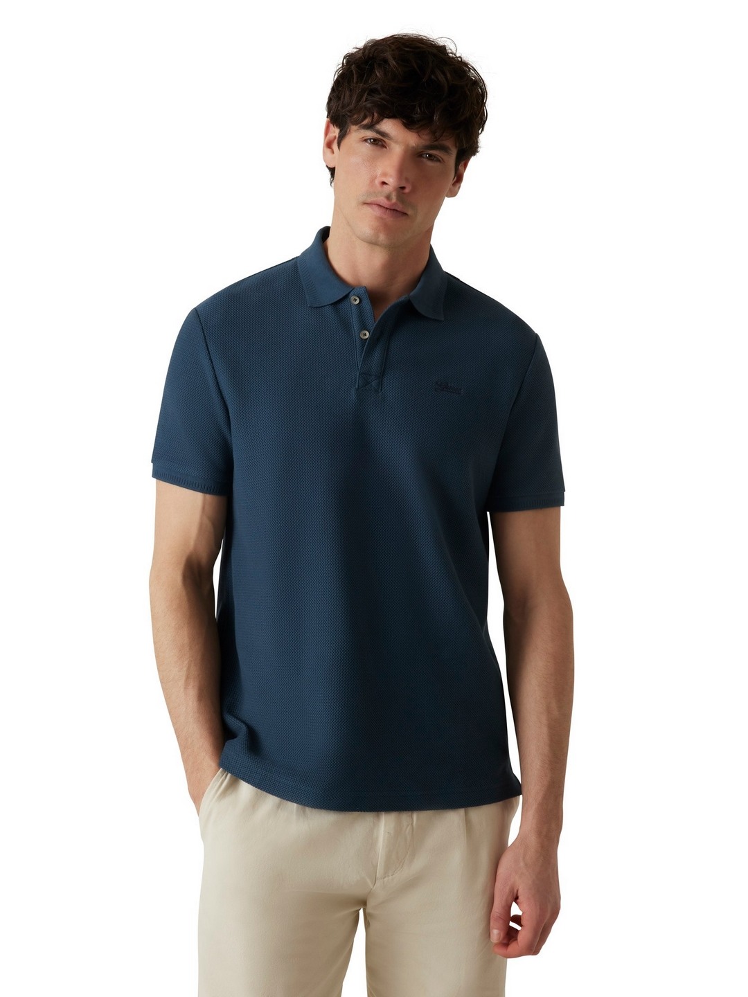 Guess Men Textured Collared Short Sleeves Polo T-shirt