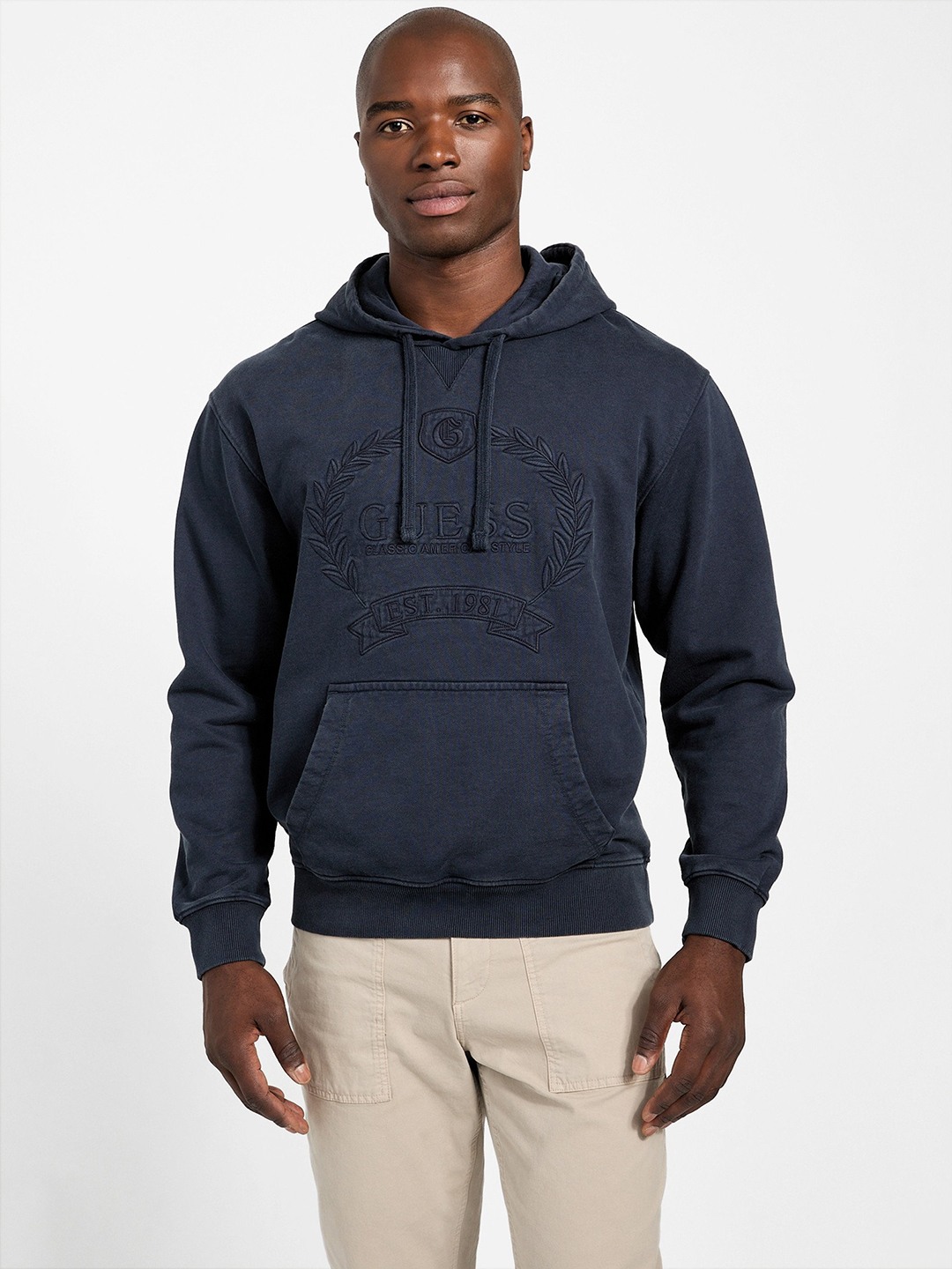Blue Embroidered Hooded Sweatshirt