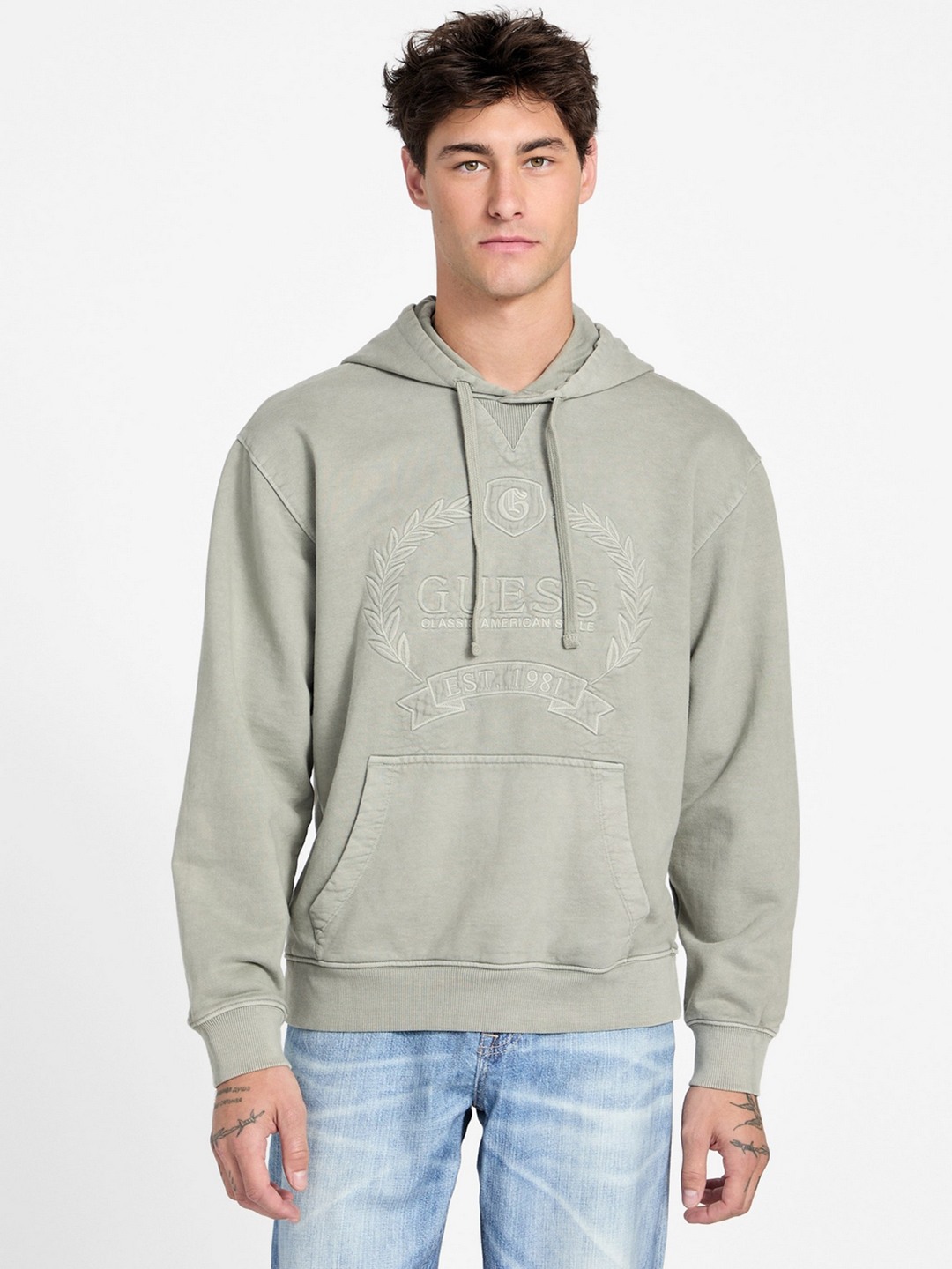 Guess Men Brand Logo Hooded Neck Long Sleeves Sweatshirt