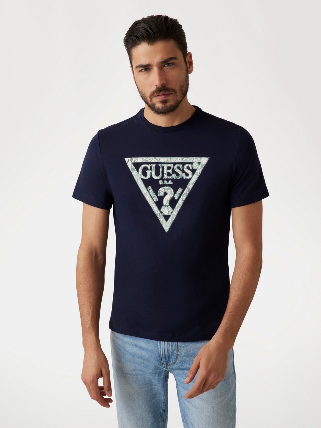 Men Navy Blue Printed Round Neck T-shirt