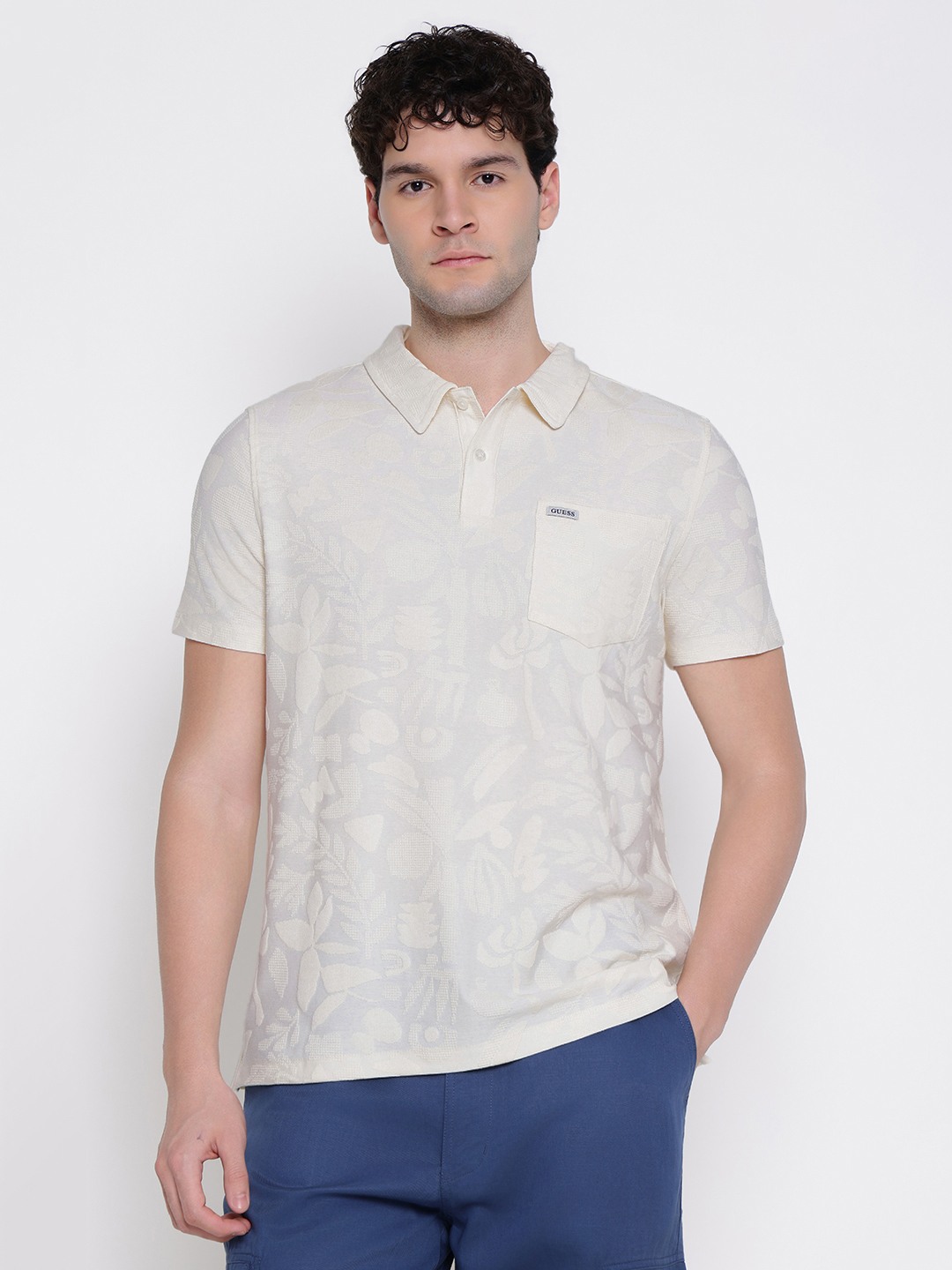 Guess Men Textured Collared Short Sleeves Polo T-Shirt