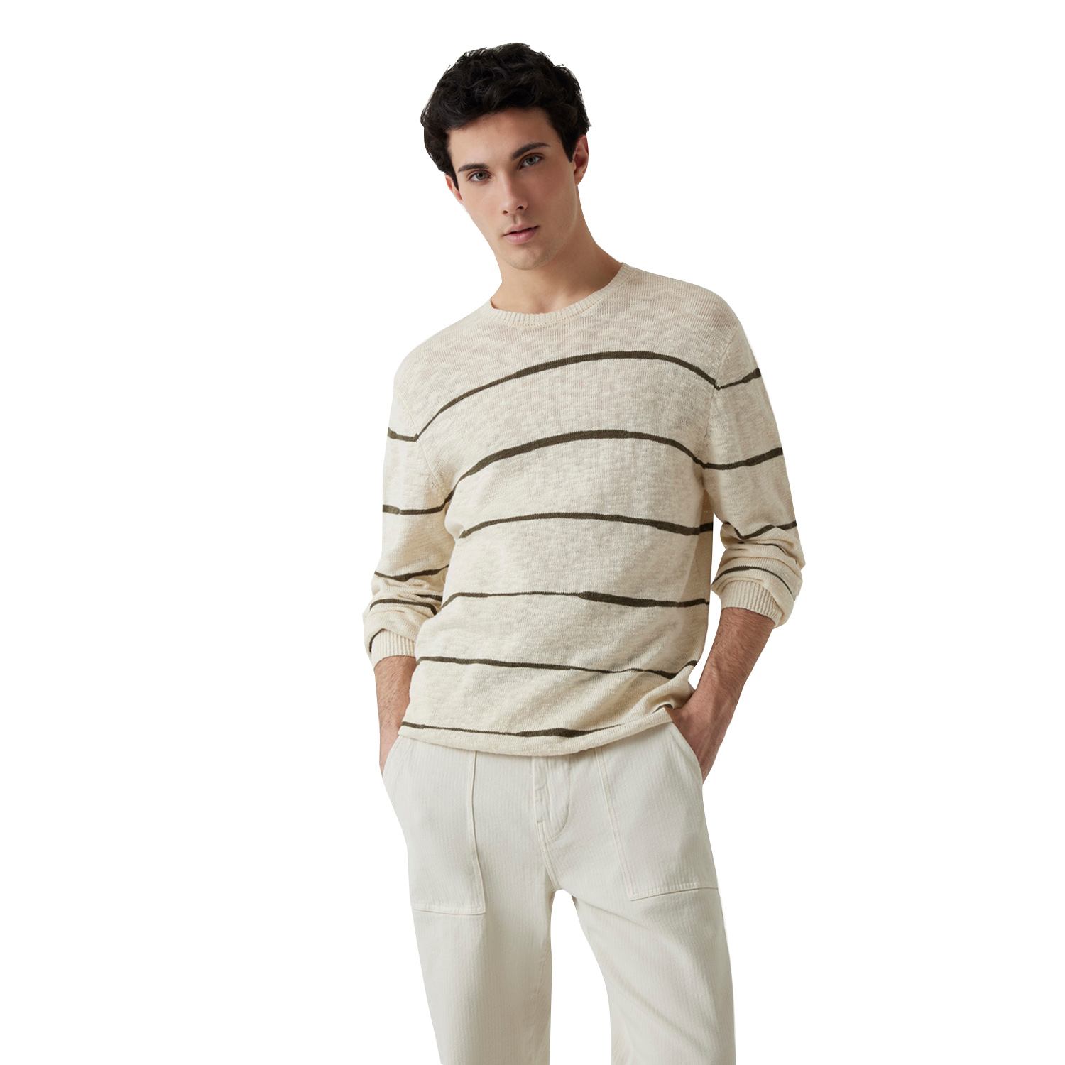 Guess Men Striped Round Neck Long Sleeves Sweater