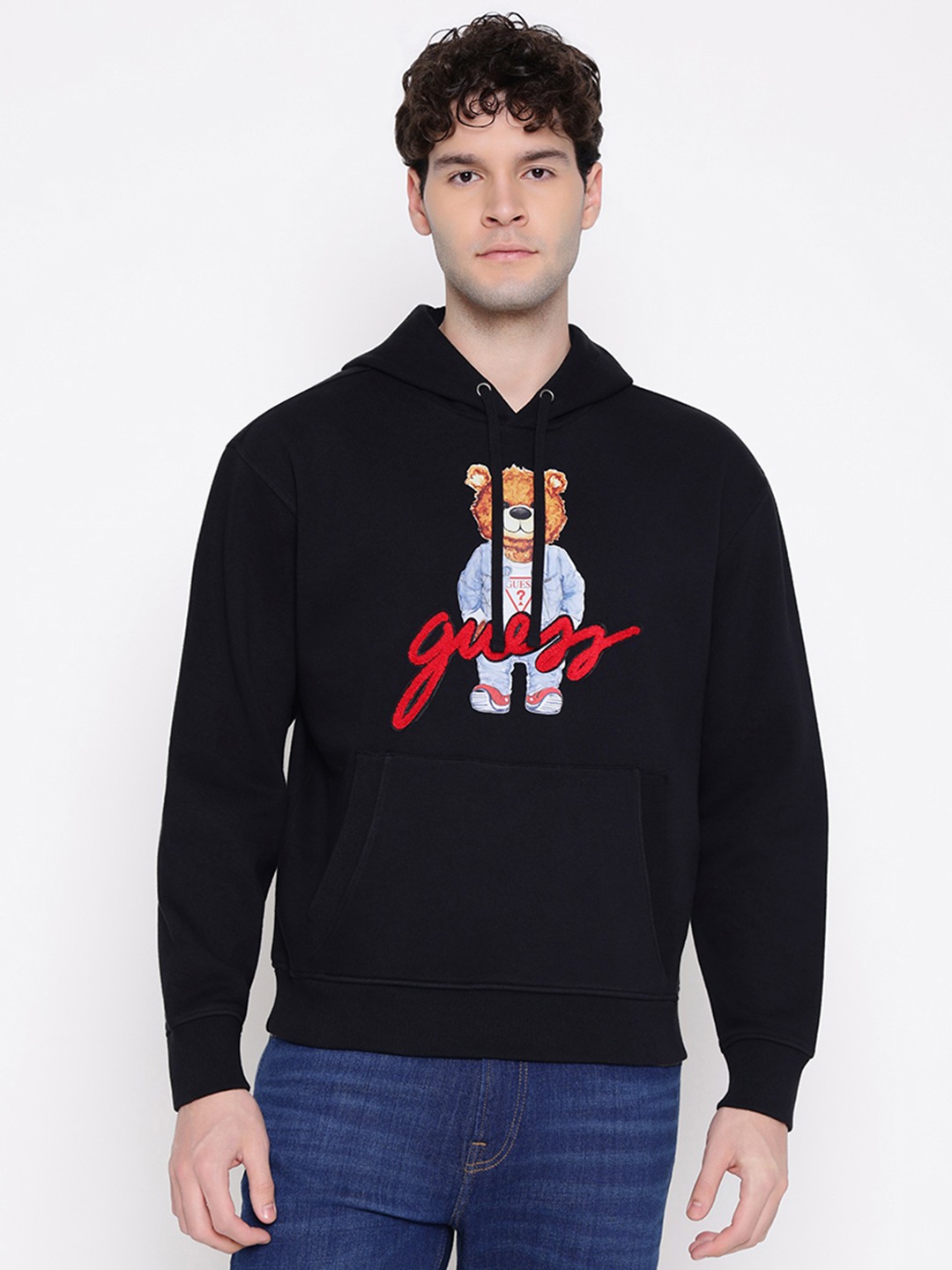 Guess Men Chenille Embroidered Graphic Print Hooded Neck Long Sleeves Sweatshirt