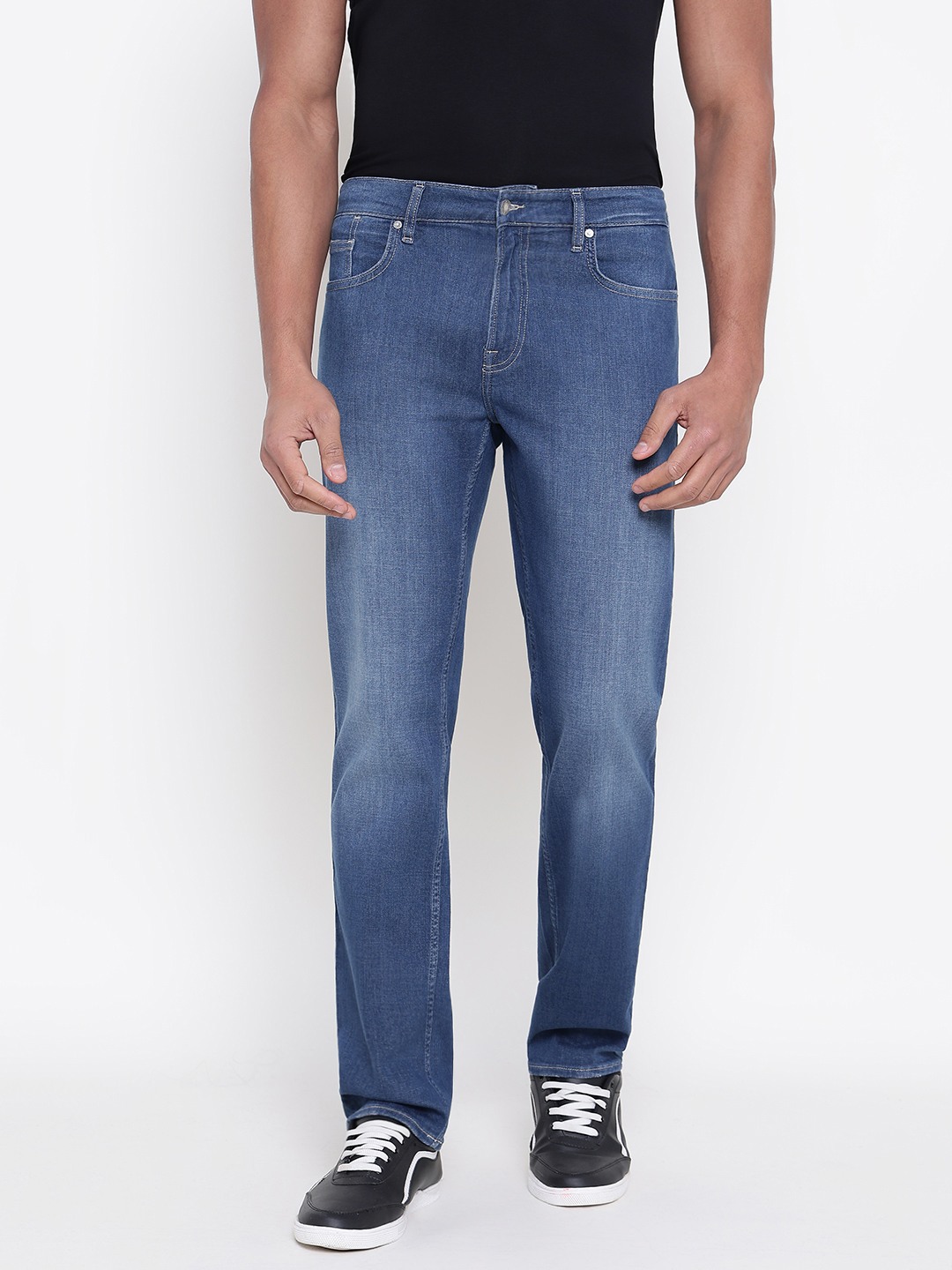 Men Blue Solid Regular Fit Jeans