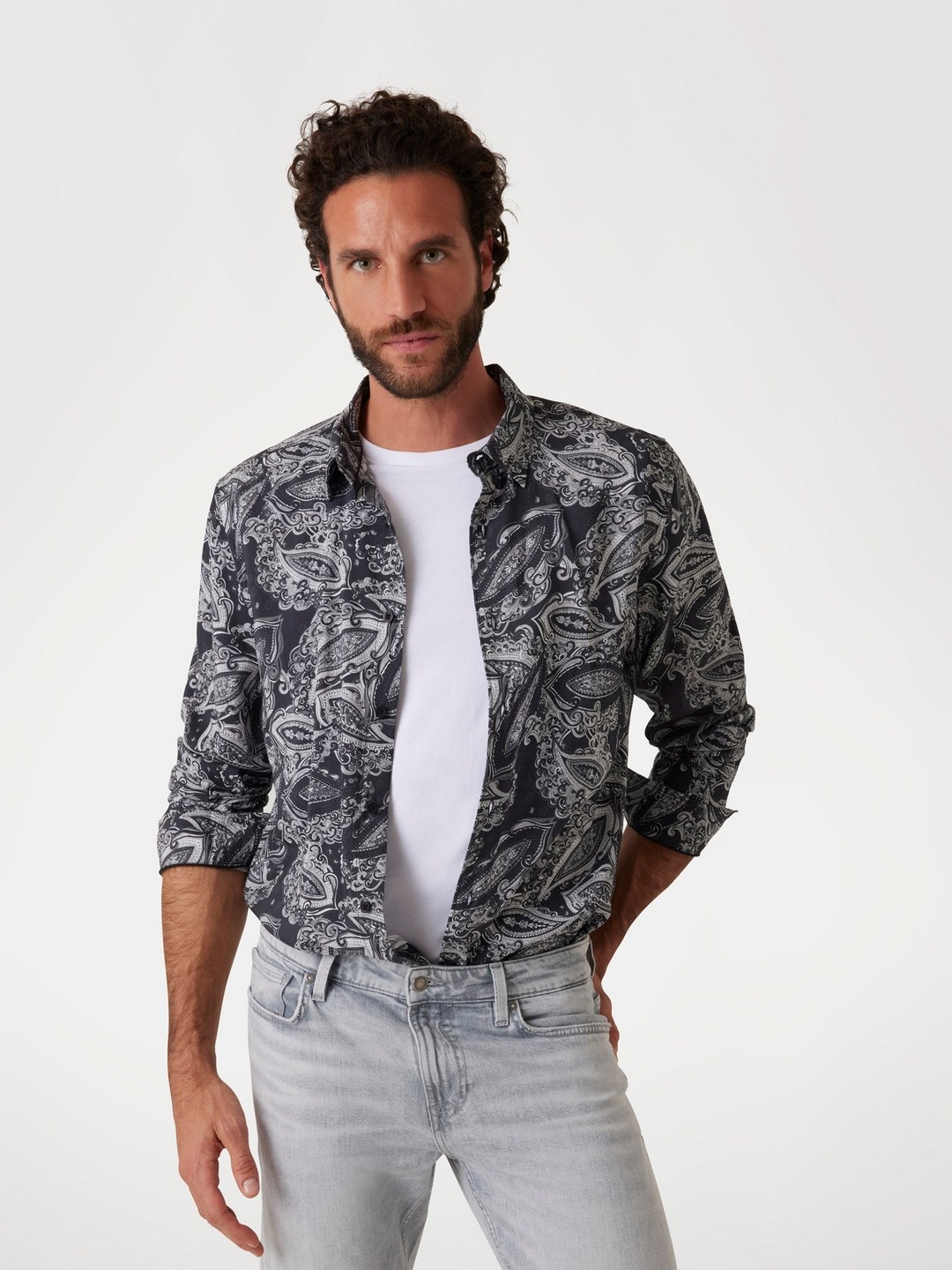 Guess Graphite Paisley Collar Neck Printed Shirt