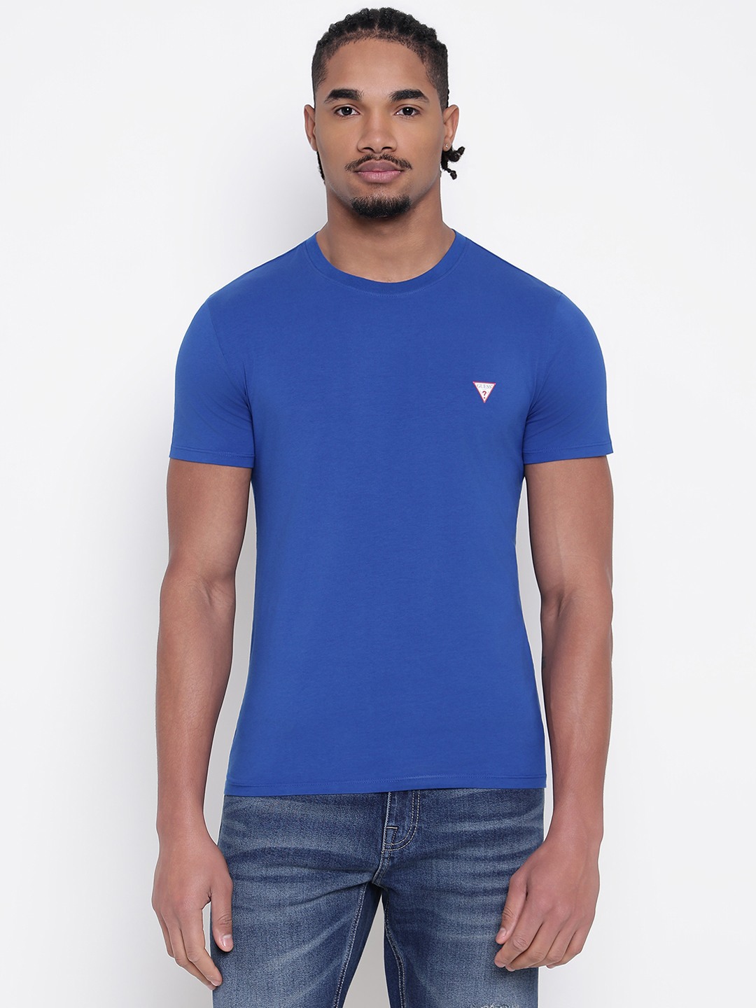 Men Blue Solid Round Neck T-shirt