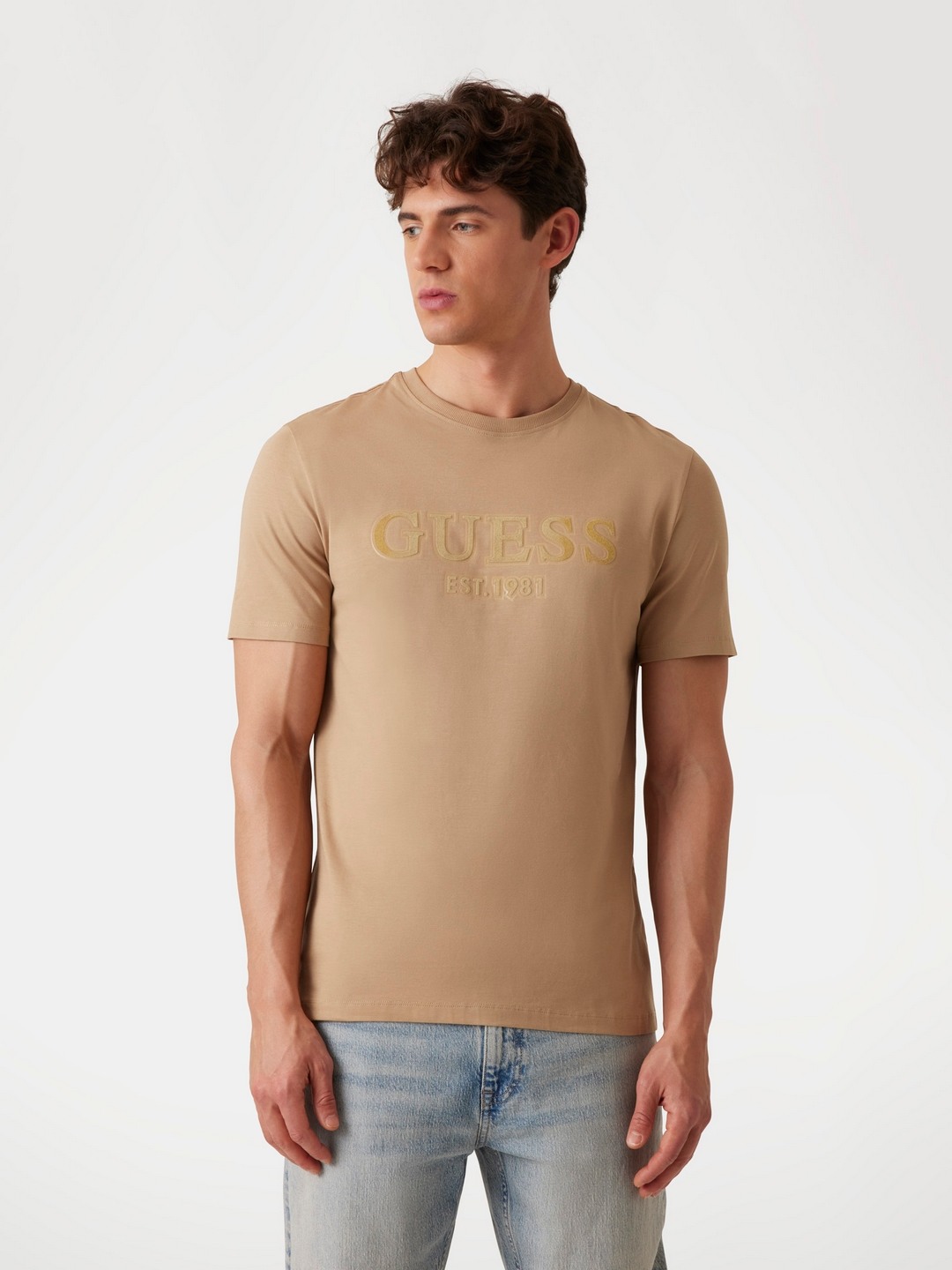 Guess Travertine Sand Crew Neck Printed T-Shirt
