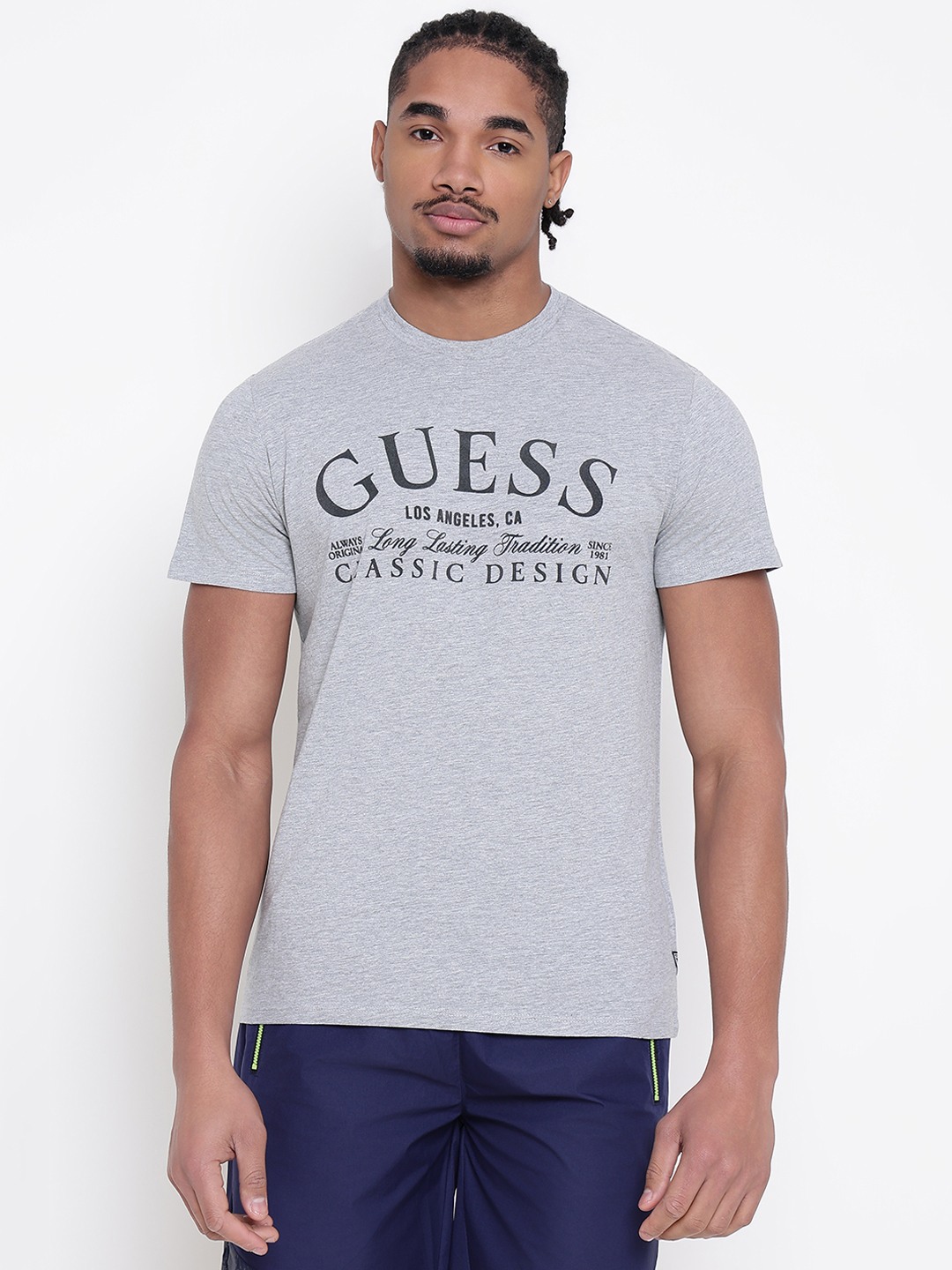 Men Grey Printed Round Neck T-shirt
