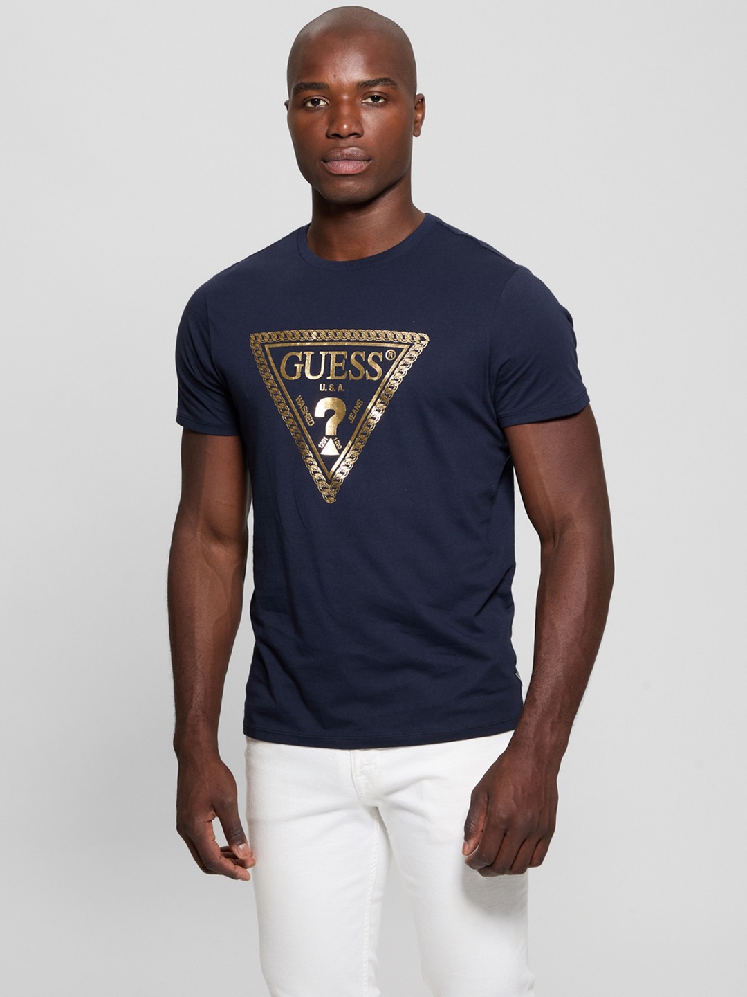 Guess Smart Blue Crew Neck Printed T-Shirt