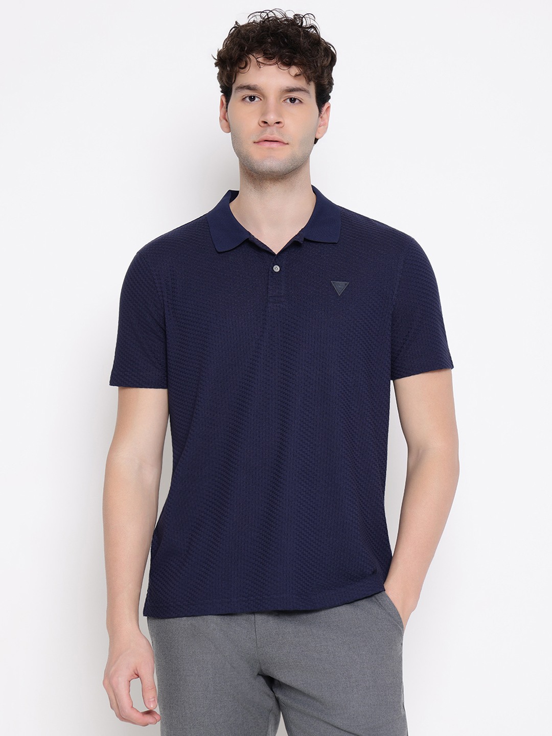 Guess Men Solid Collared Short Sleeves Polo T-Shirt