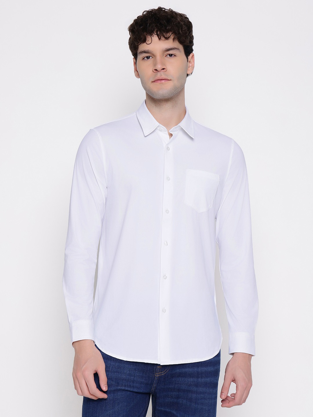 Guess Men Solid Spread Collar Long Sleeves Shirt