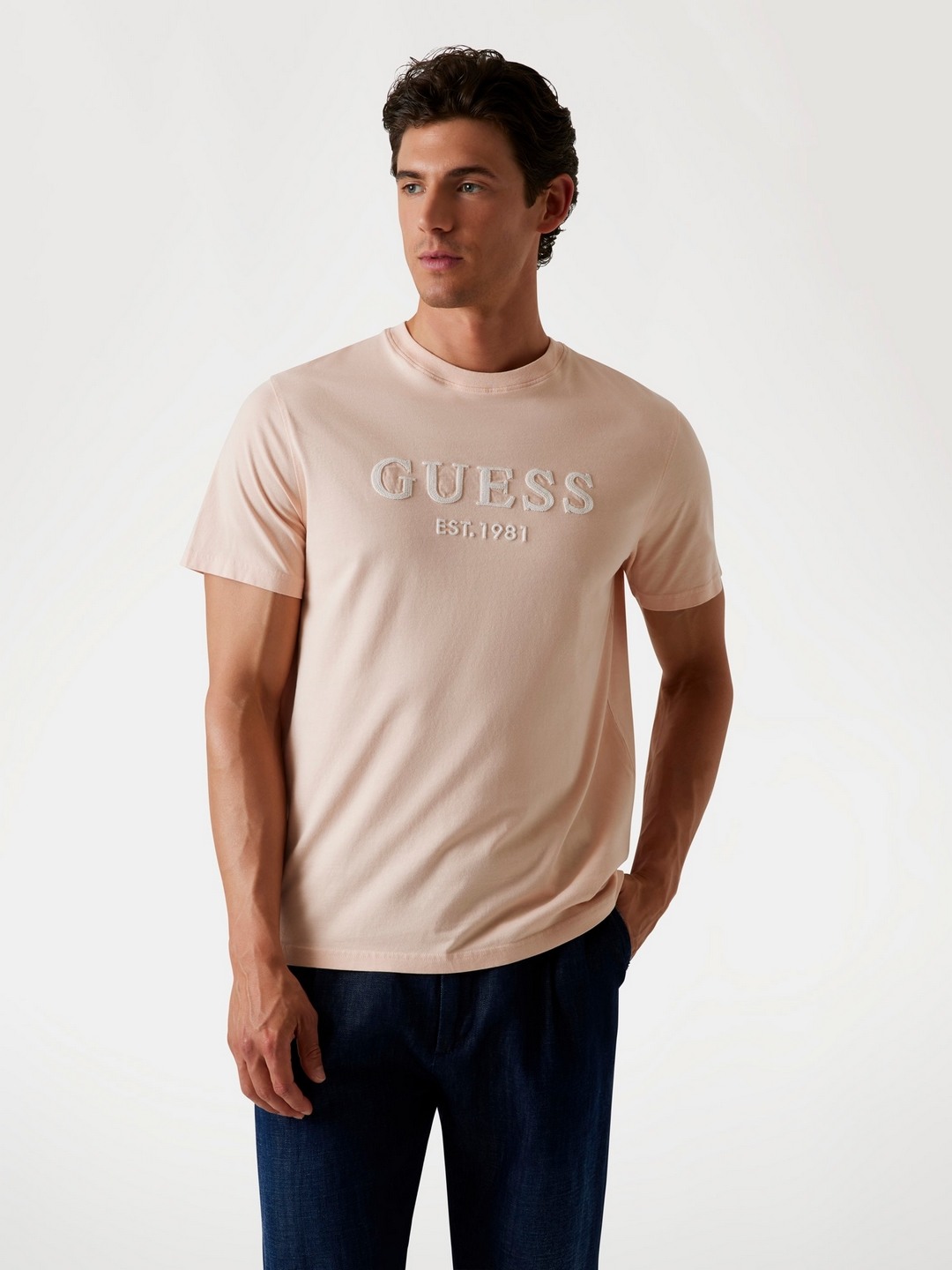 Guess Men Applique Round Neck Short Sleeves T-shirt