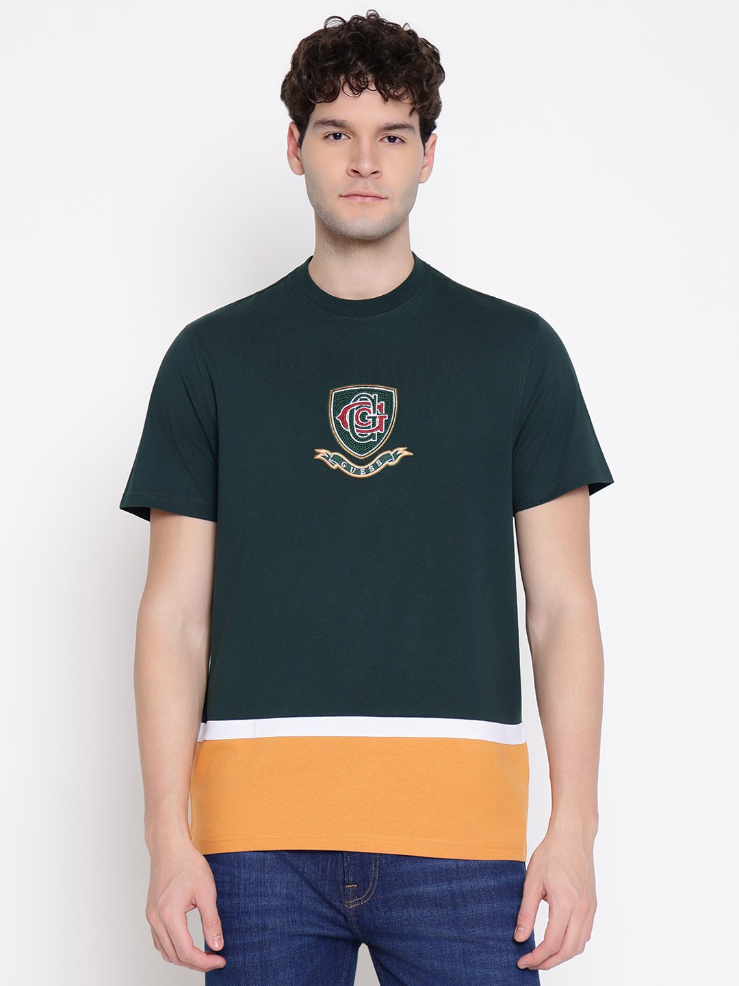 Guess Men Embroidered Round Neck Short Sleeves T-Shirt