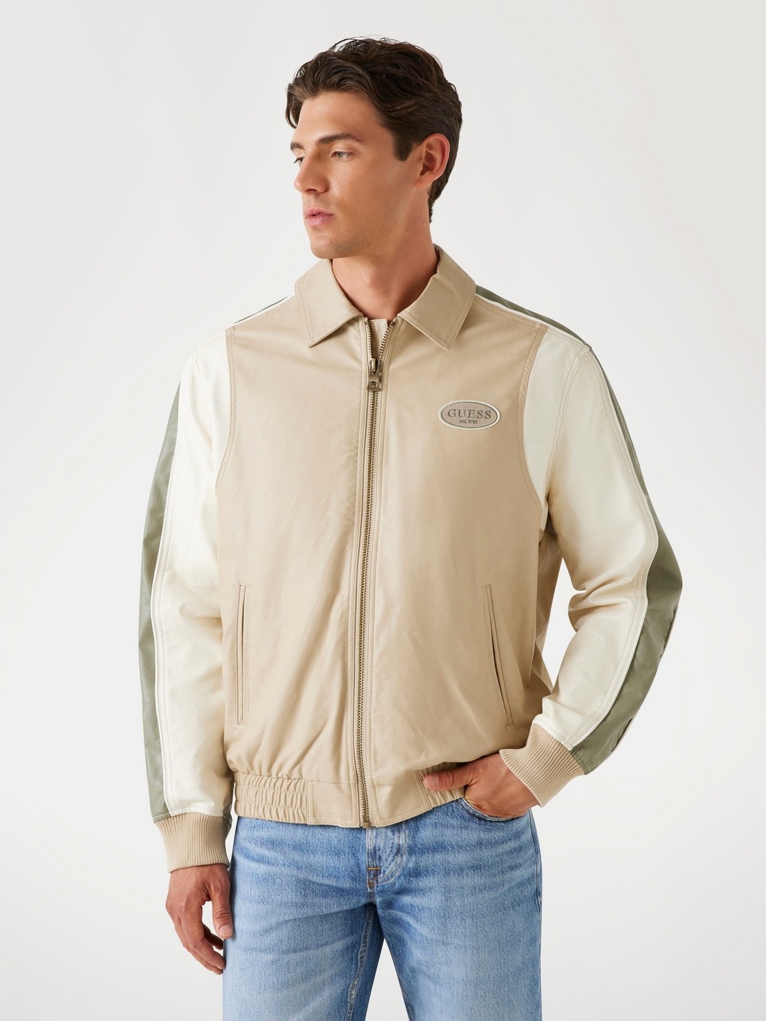 Guess Men Color-Blocked Collared Long Sleeves Jacket