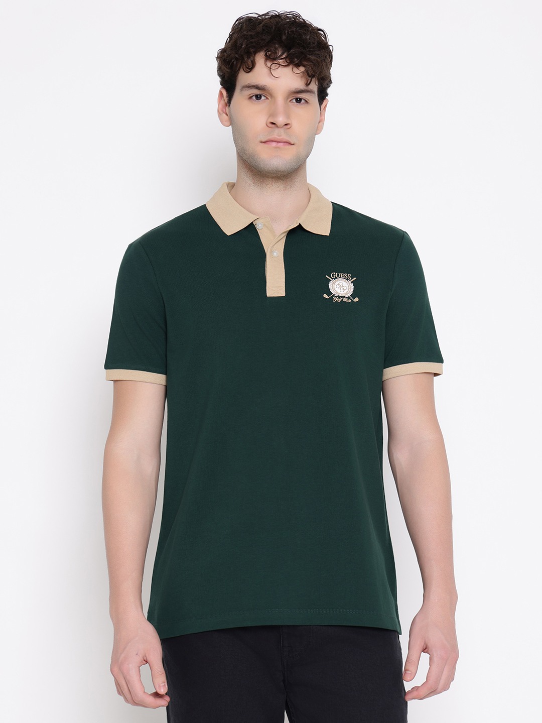Guess Men Solid Collared Short Sleeves Polo T-Shirt