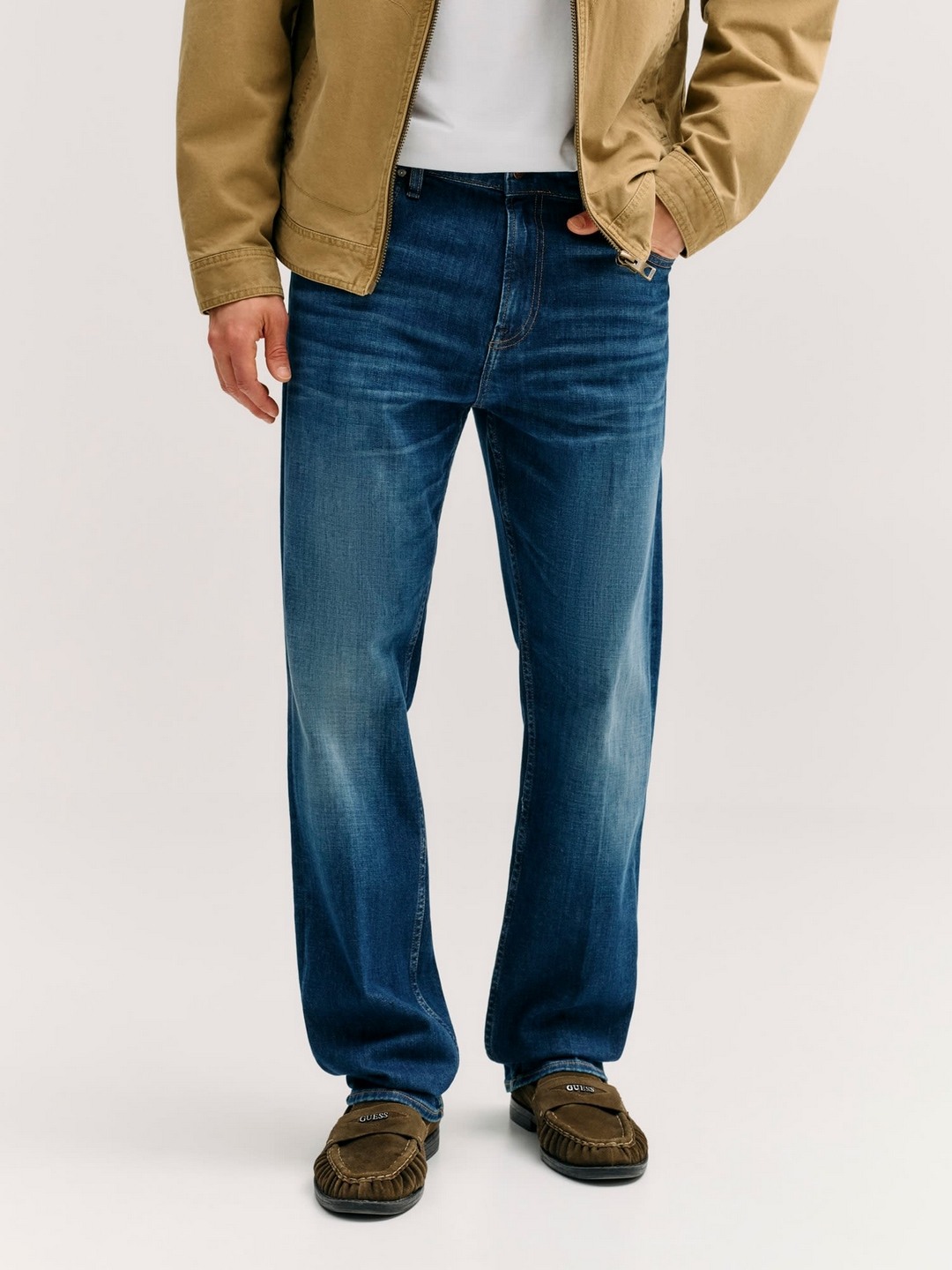 Guess Men Rodeo Relife Blue Solid Woven Jeans