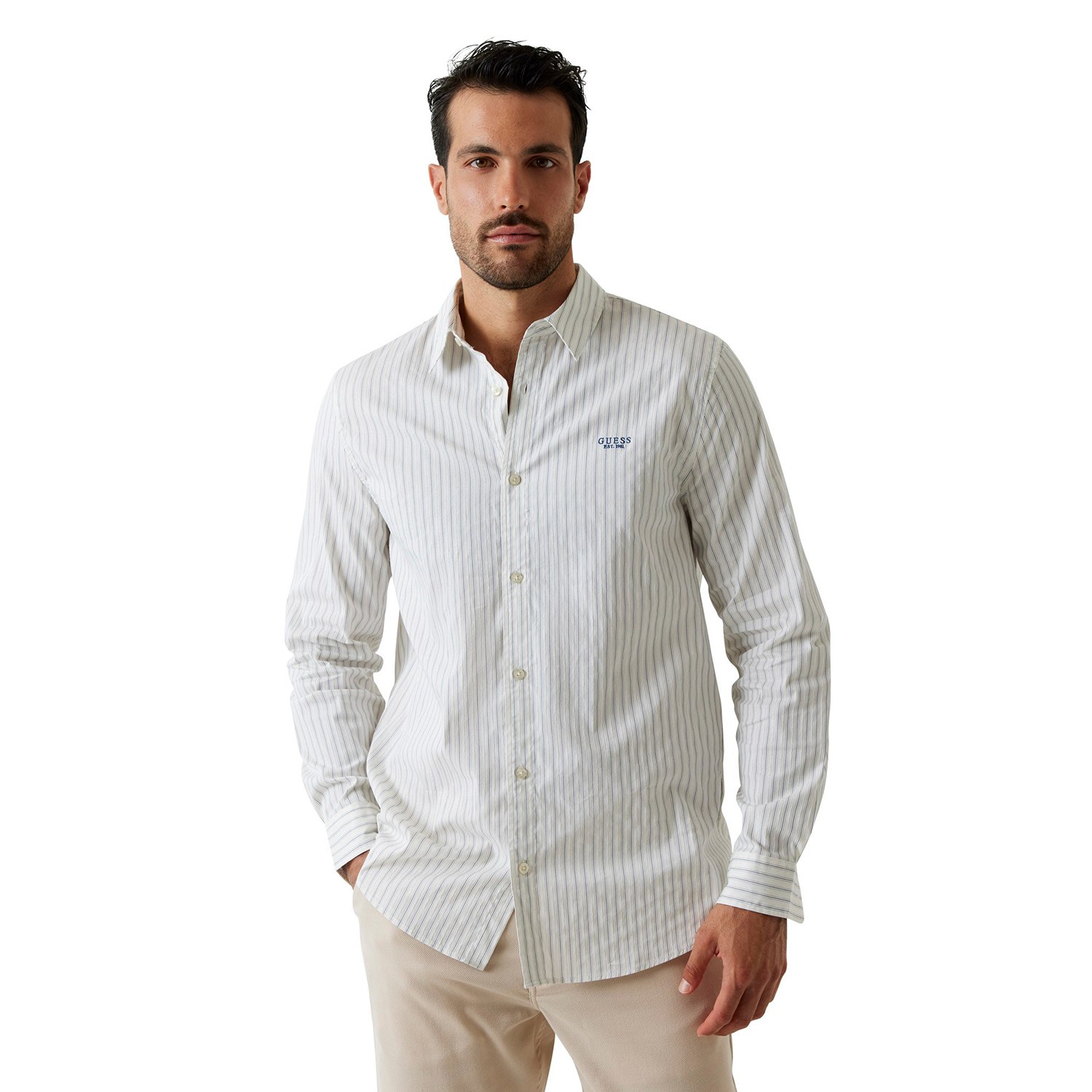 Guess Men Striped Spread Collar Long Sleeves Shirt