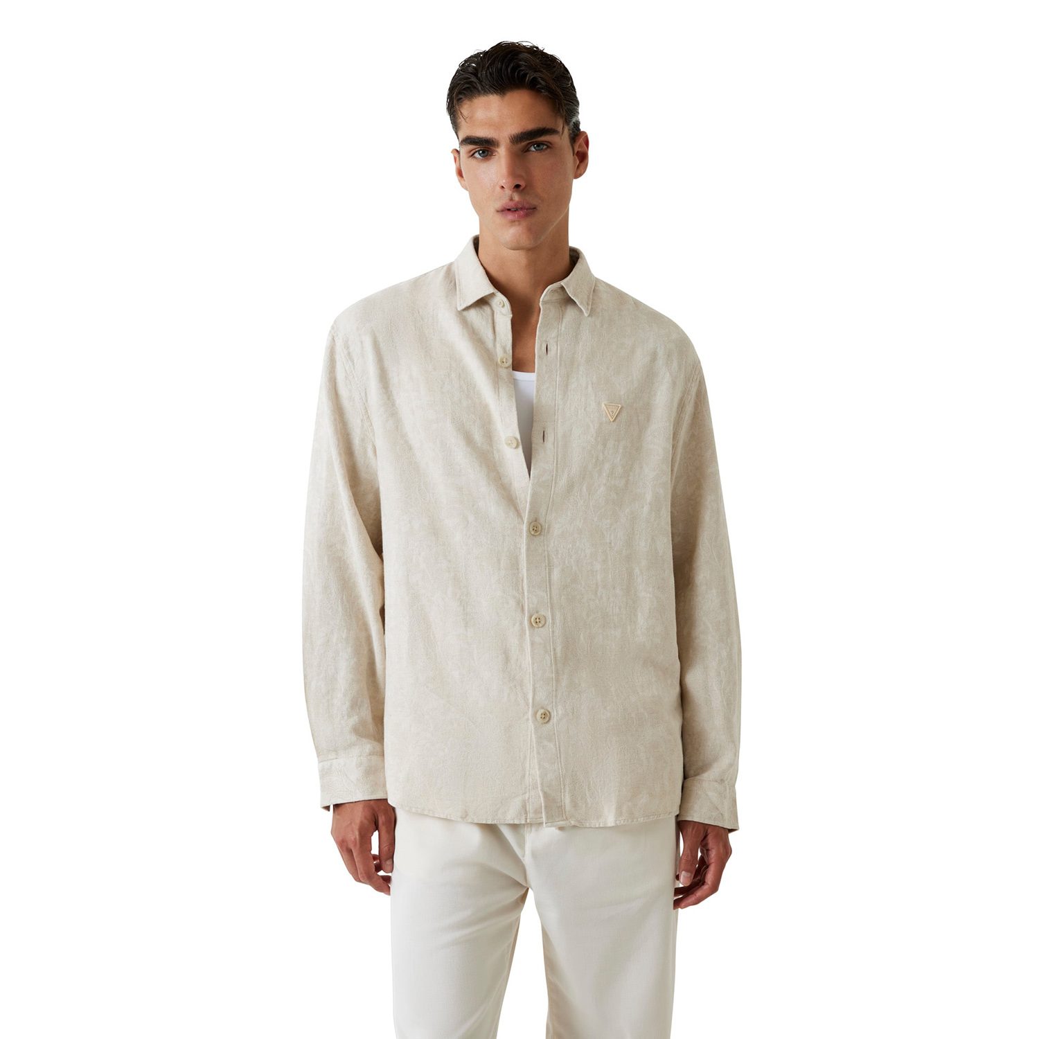 Guess Men Jacquard Leaves Spread Collar Long Sleeves Shirt