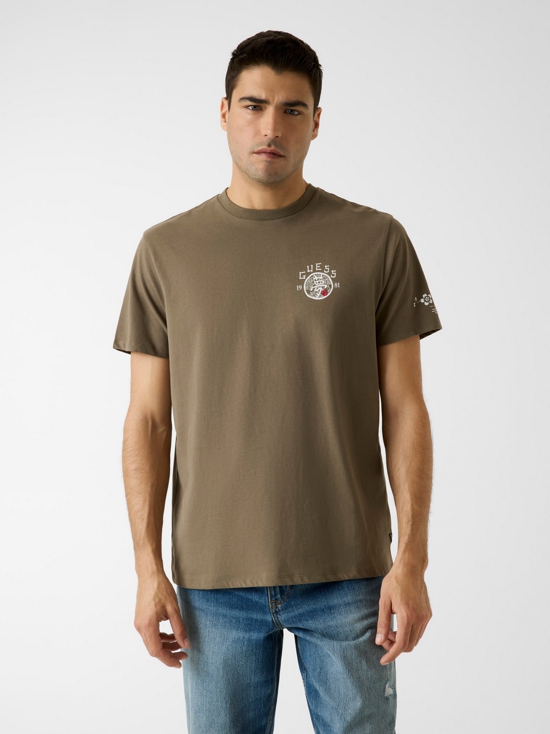 Guess Men Pure Cotton Printed Crew Neck Japanese Drea Mateo T-Shirt