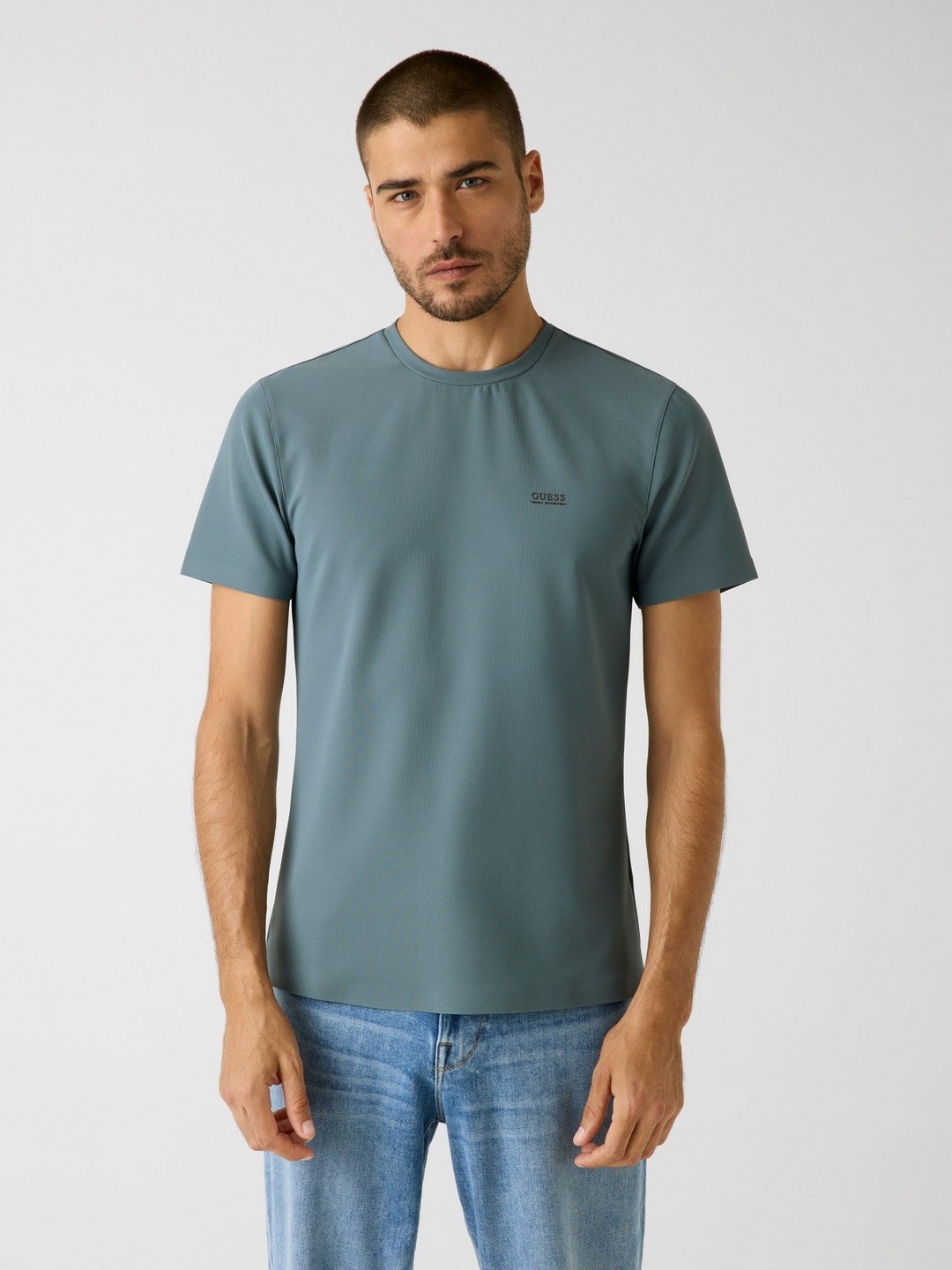 Teal Textured Round Neck T-shirt
