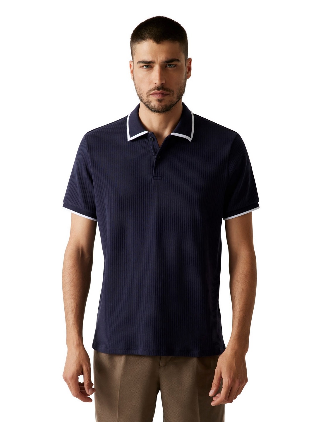 Guess Men Pure Cotton Ribbed Bayside Polo T-Shirt