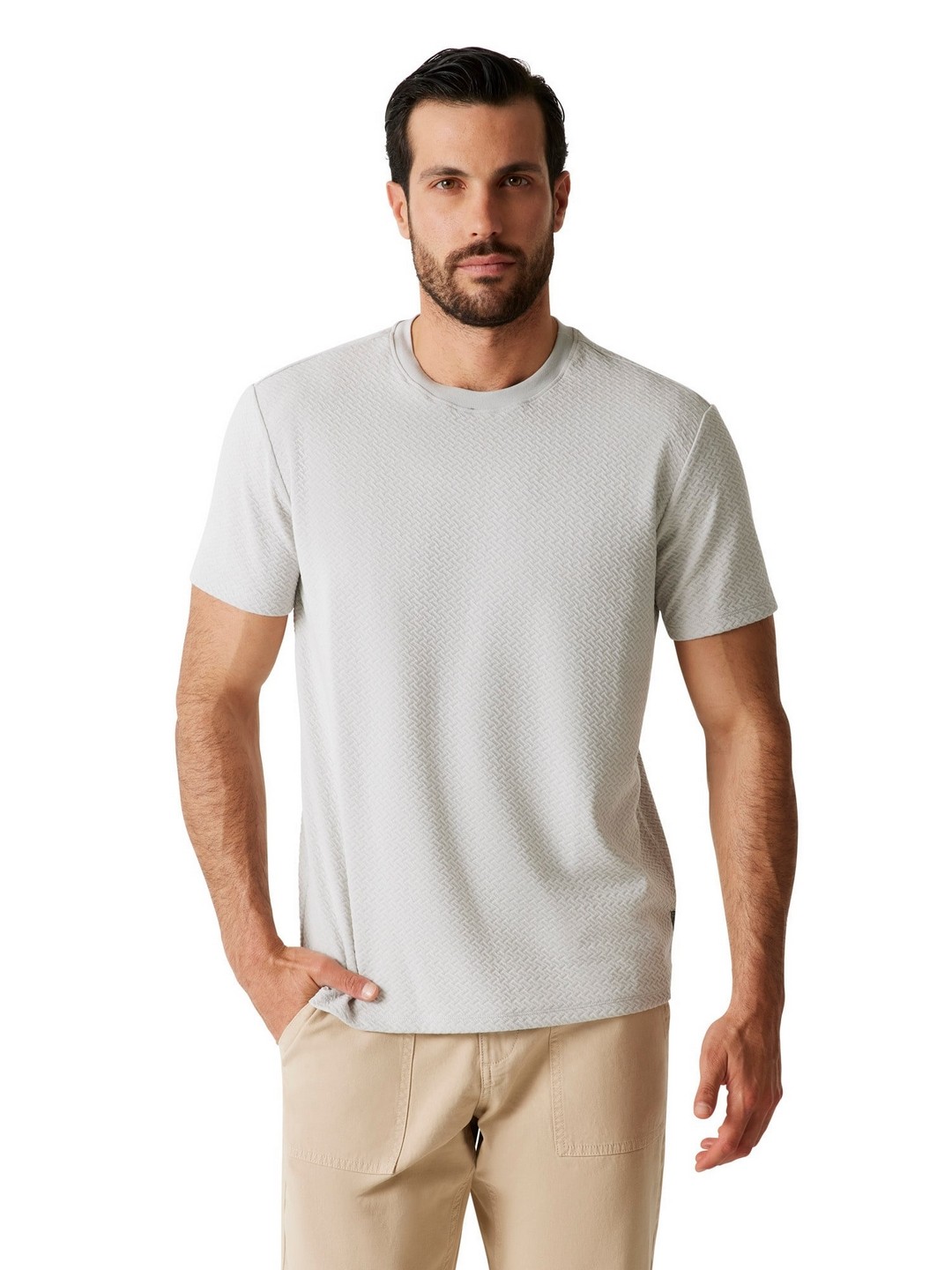 Light Grey Textured Round Neck T-shirt