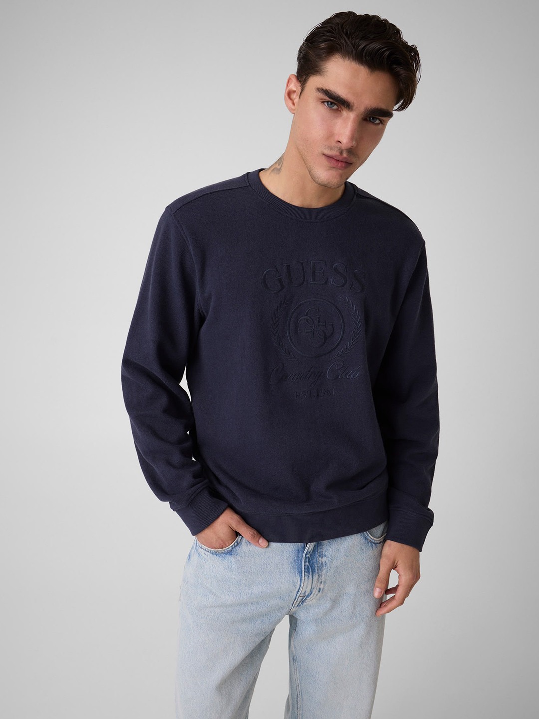 GUESS Men Navy Blue Sweatshirt