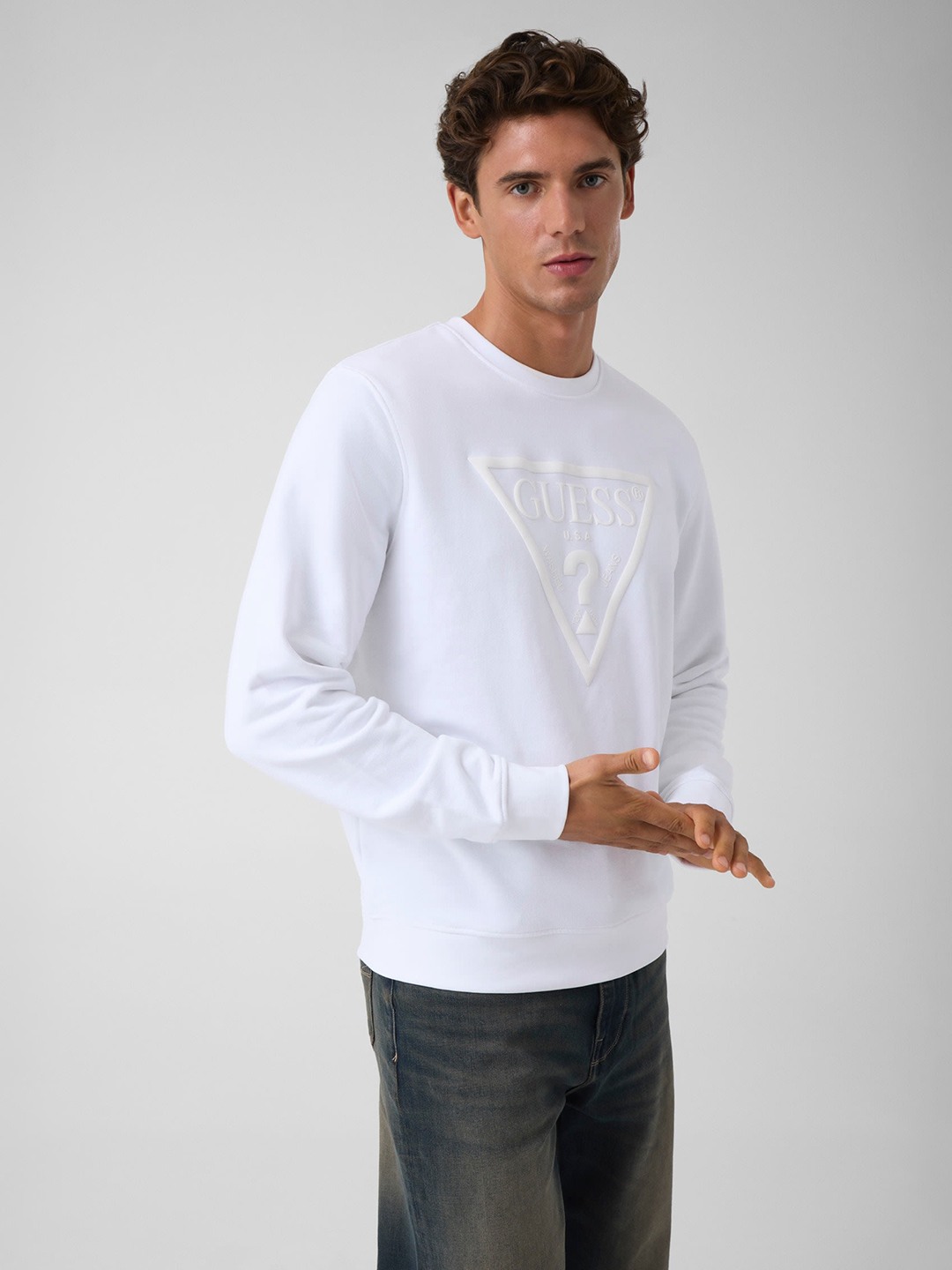 Slim Fit Round Neck Printed Fleece Sweatshirt