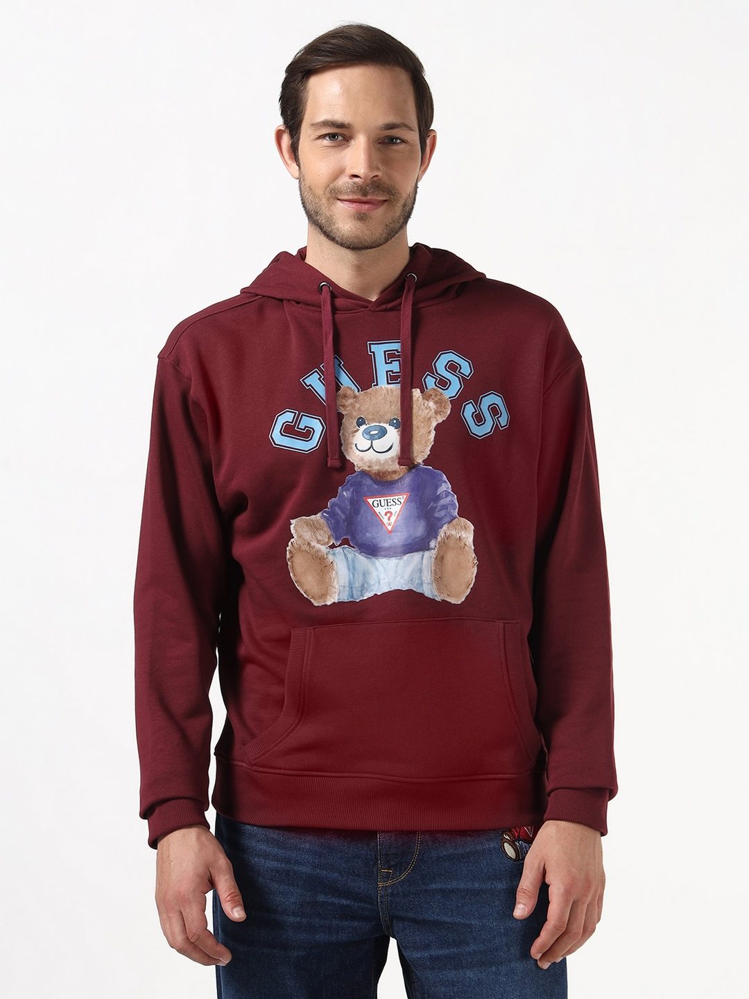 Guess Relaxed Fit Hooded Neck Teddy Logo Sweatshirt