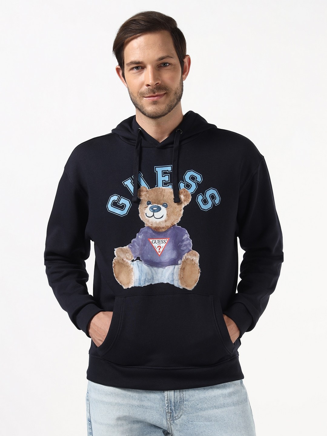 Guess Relaxed Fit Hooded Neck Teddy Logo Sweatshirt