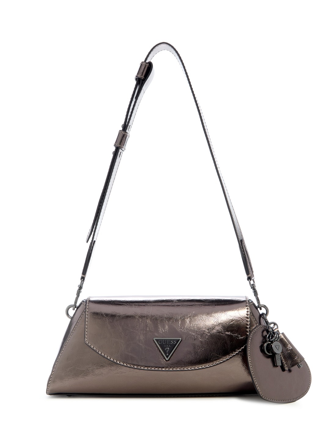 Pewter Textured Bolena Flap Shoulder Bag