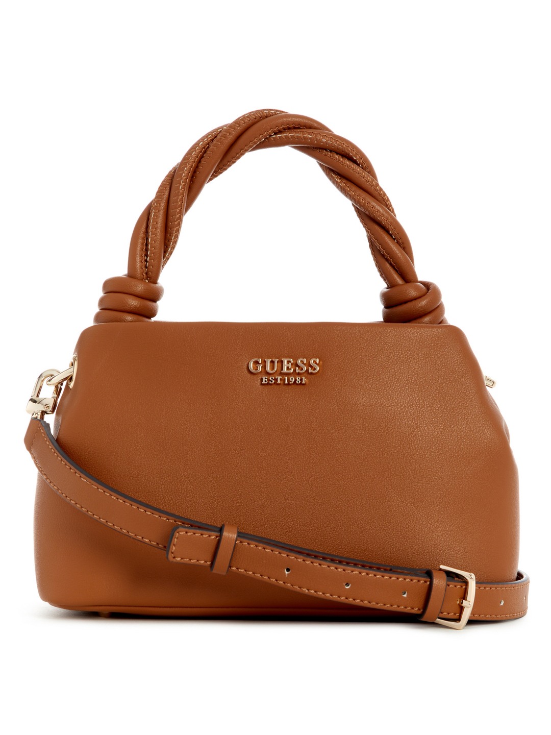 Cognac Solid Polyurethane Sansa Top Handle Crossbody Bag