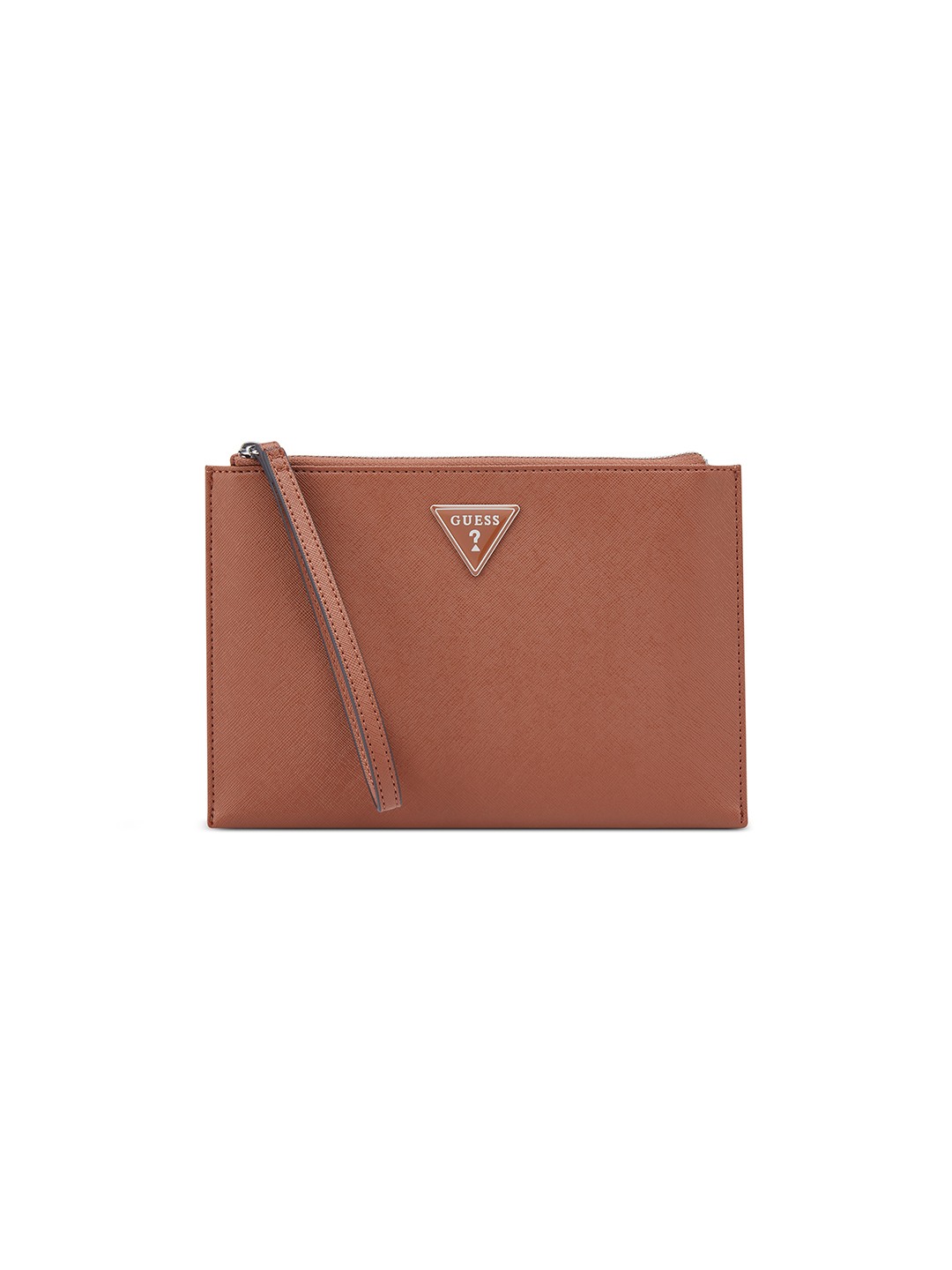 Cognac Textured Zipper Viviette Wristlet