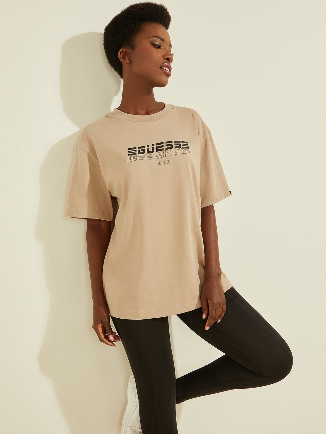 Women Beige Printed Round Neck T-shirt