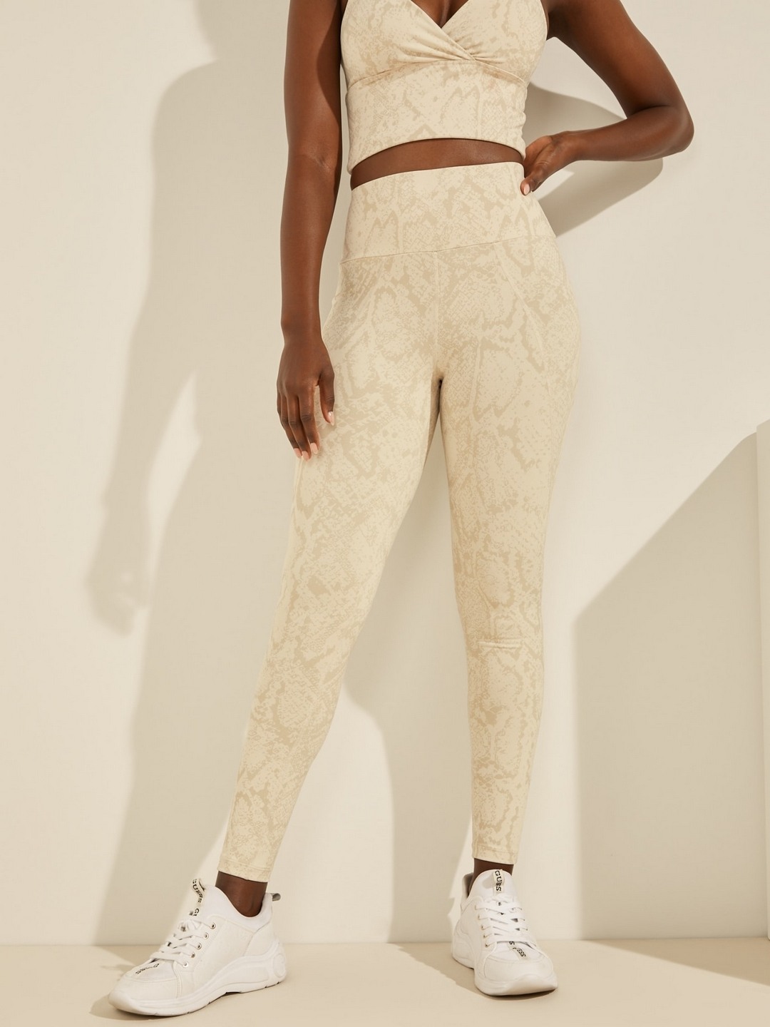 Beige Printed High-Rise Regular Fit Leggings