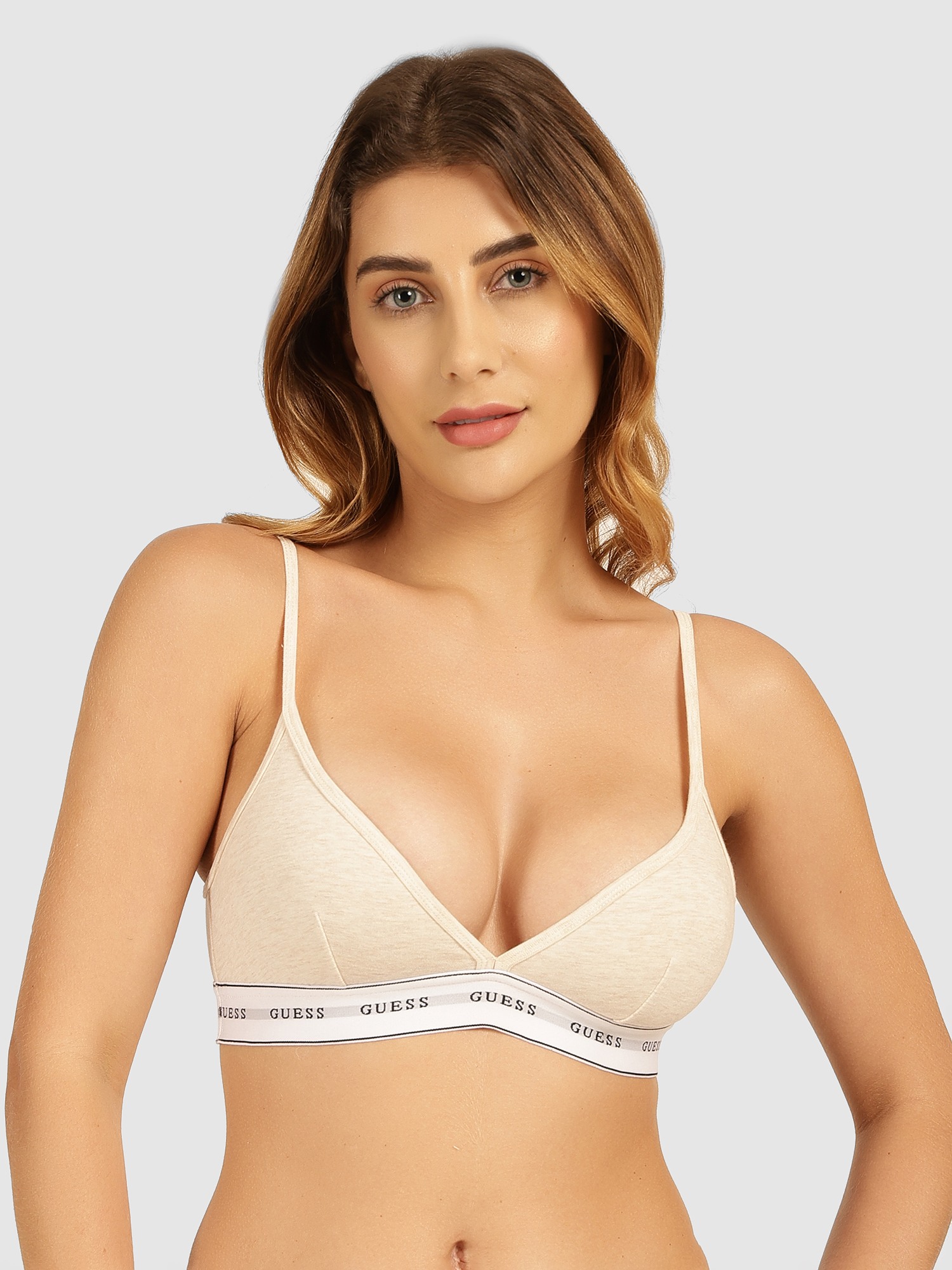 Guess Cream Cotton Carrie Triangle Bra