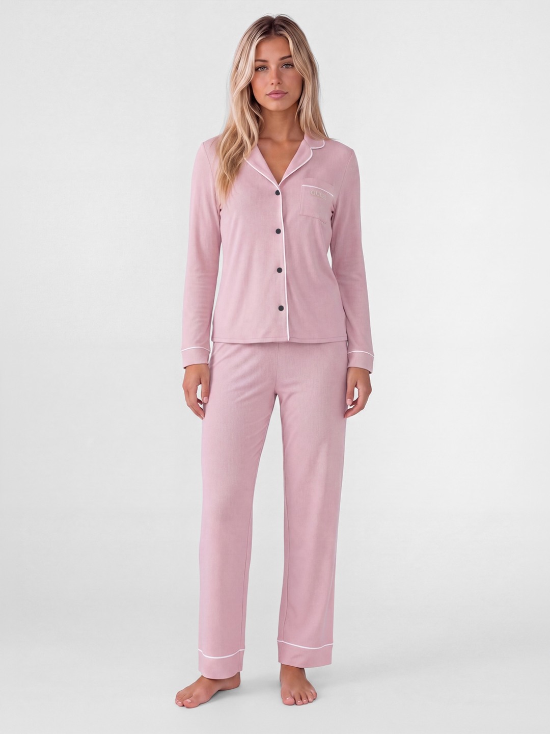 Guess Carlyn Lapel Collar Solid Nightwear Sets
