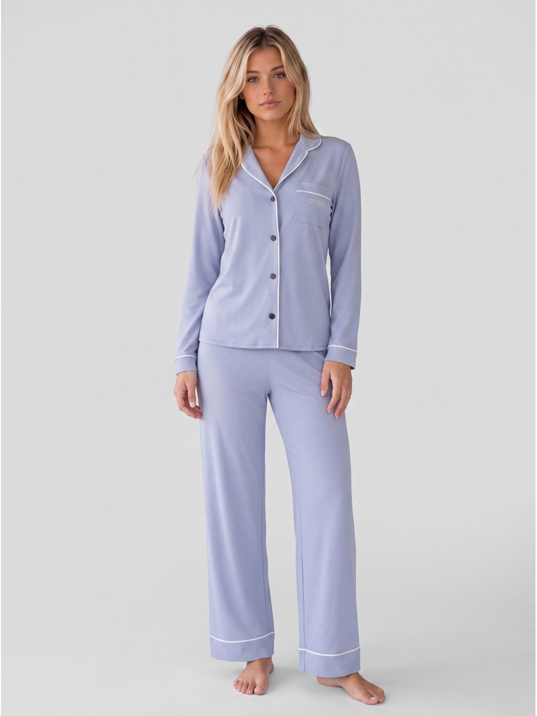 Guess Carlyn Lapel Collar Solid Nightwear Sets