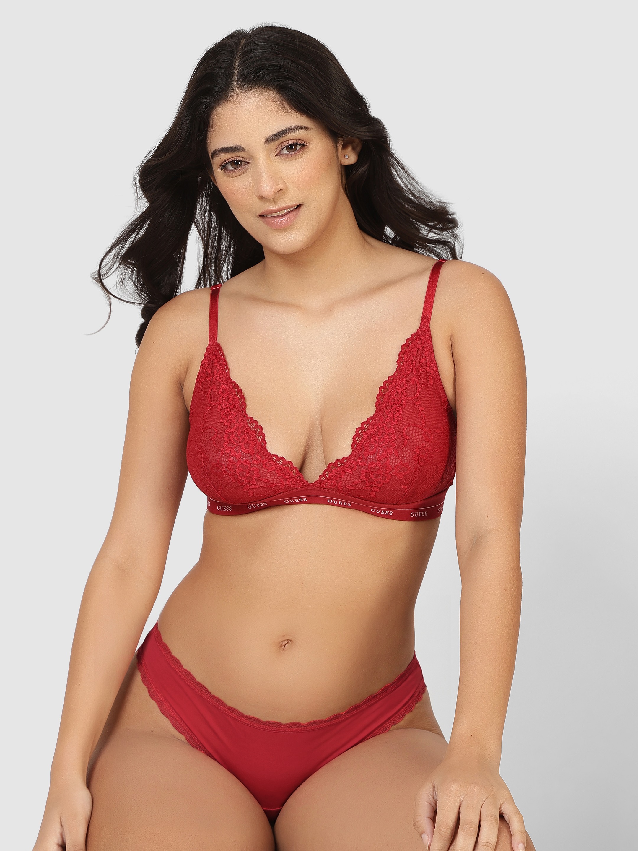 Women Jane Siren Red Floral Lace Triangle Bralette