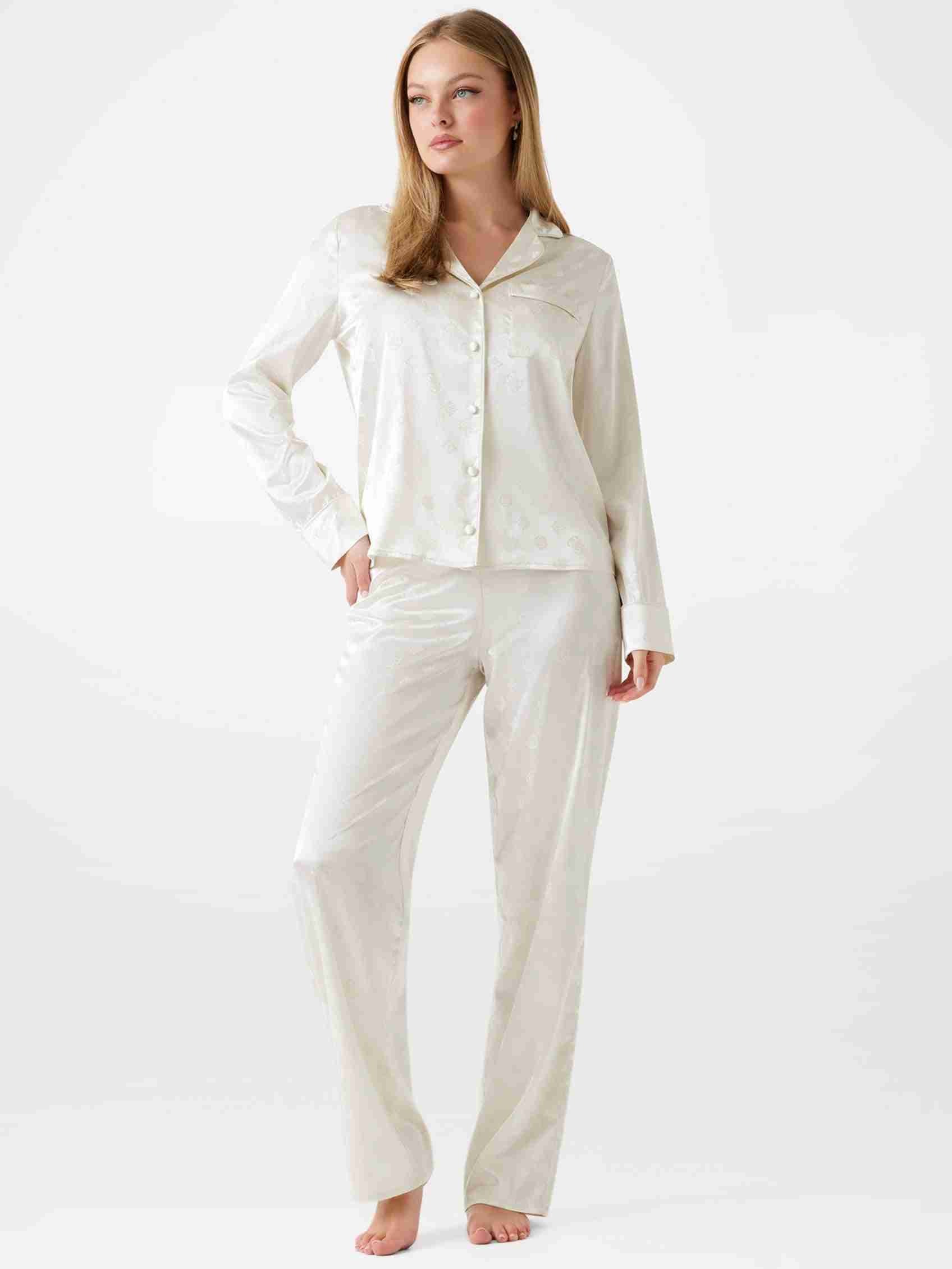 Women Sylvie Peony Rose Jacquard Solid Nightwear Sets