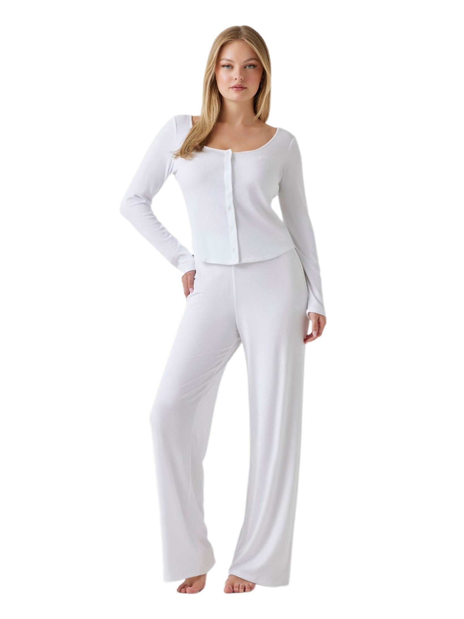 Guess Modal Solid Full Sleeve White Lia Knit Top