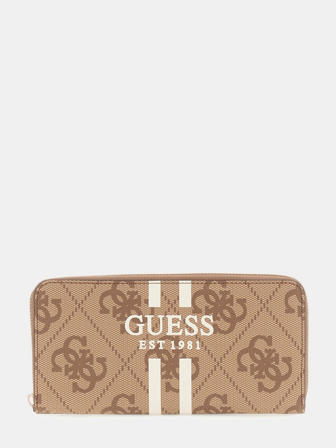Guess Latte Logo Printed Laurel Large Zip Around Wallet
