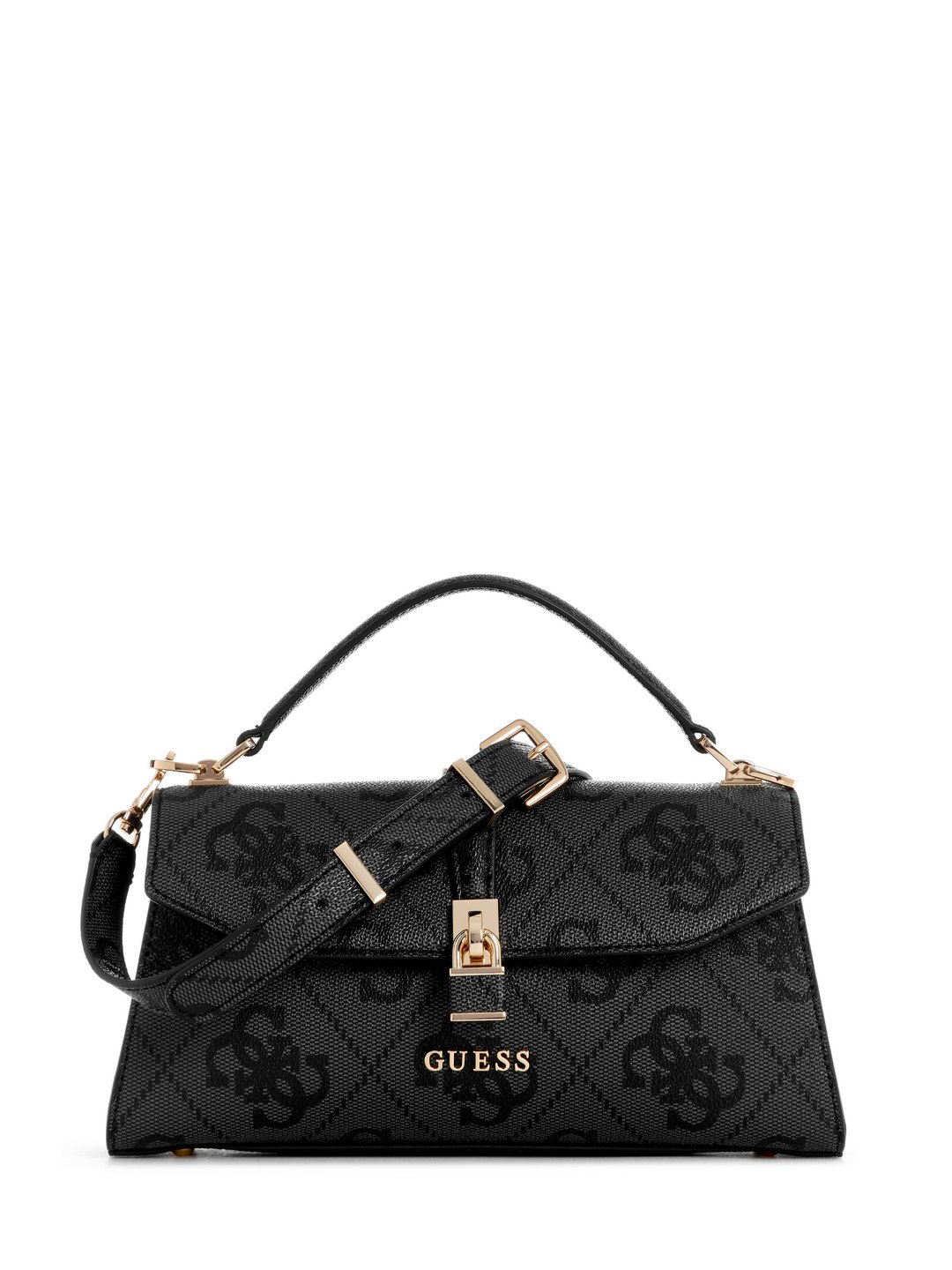 Guess Coal Logo Printed Queensland Top Handle Flap Crossbody Bag