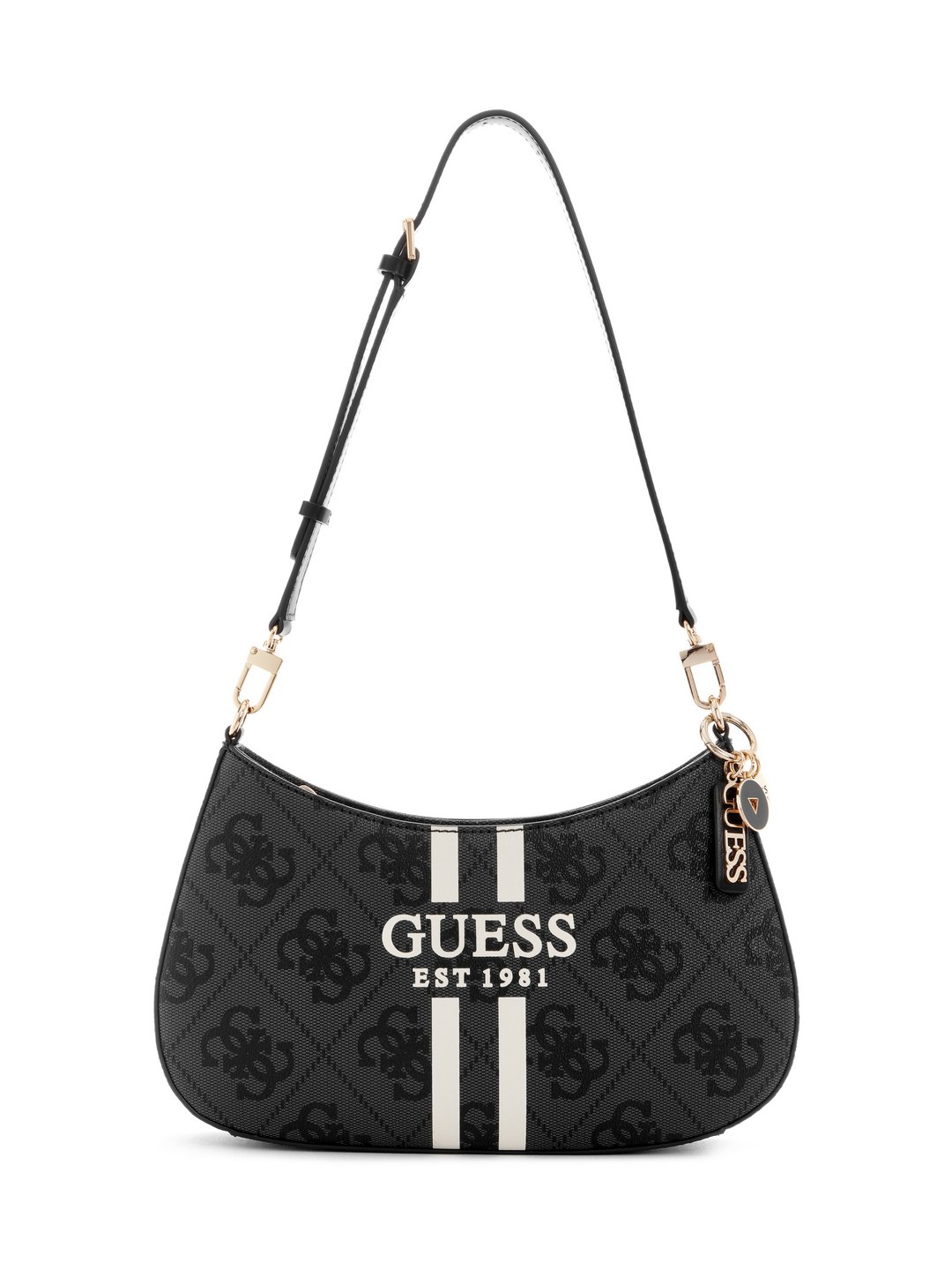 Guess Coal Logo Printed Noelle Top Zip Shoulder Bag