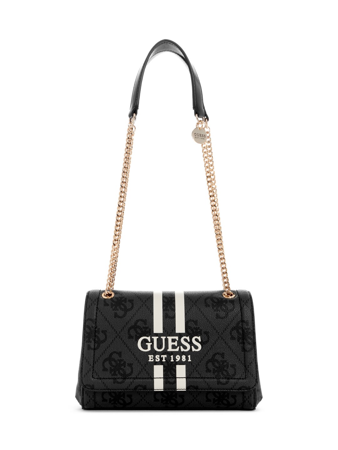Guess Coal Logo Printed Noelle Convertible Flap Crossbody Bag