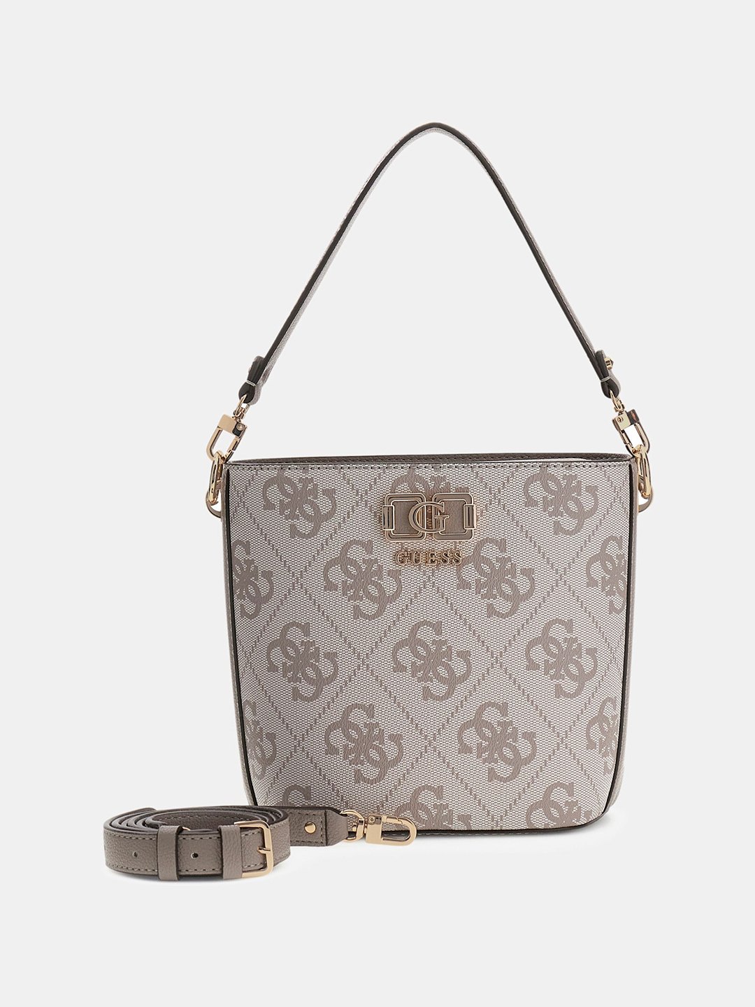 Dark Taupe Printed Magnet Karnilla Logo Bucket Shoulder Bag