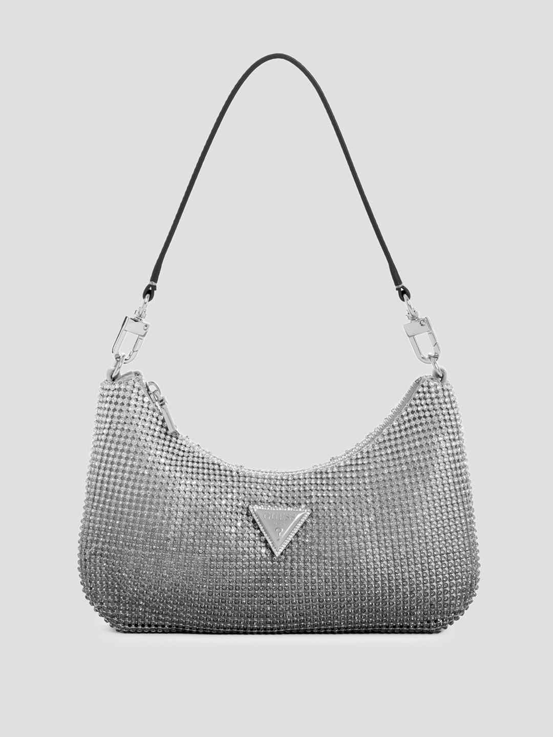 Silver Embellished Zalina Mini Top Zip Shoulder Bag